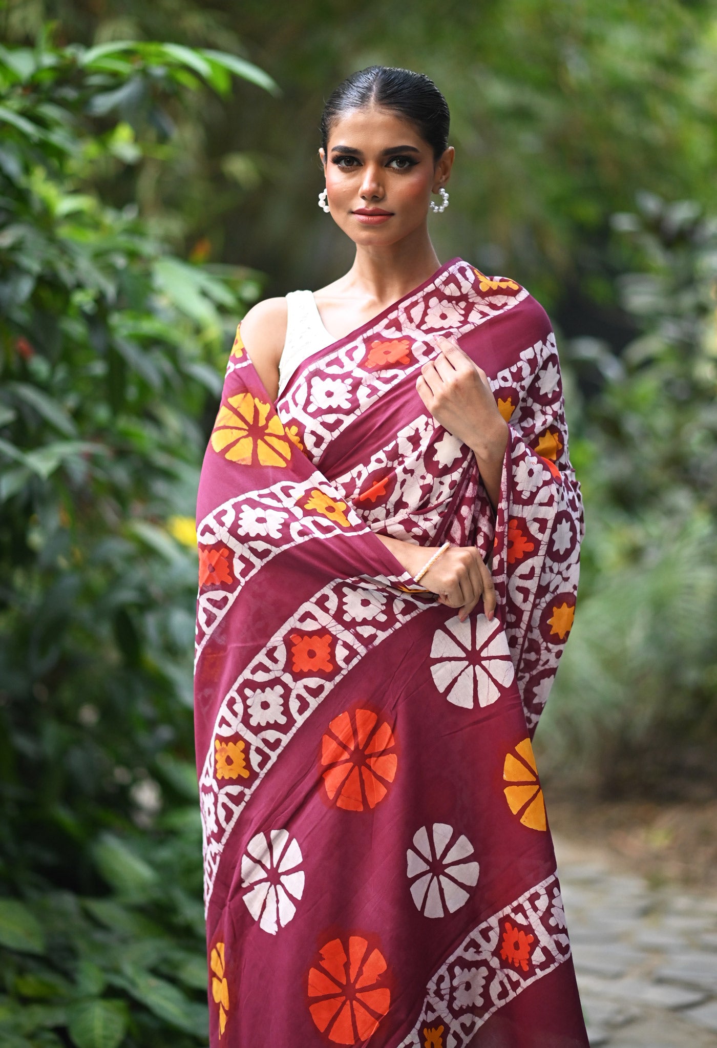 Maroon Pure  Wax Batik Printed Soft Cotton Saree-UNM80563