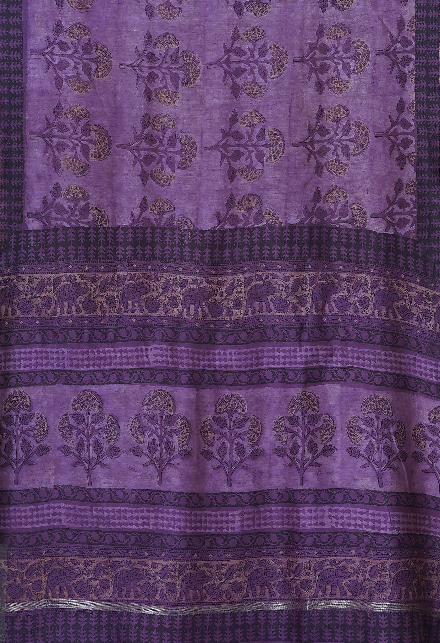 Violet Pure Vanaspathi Block Printed Chanderi Sico Saree-UNM80635