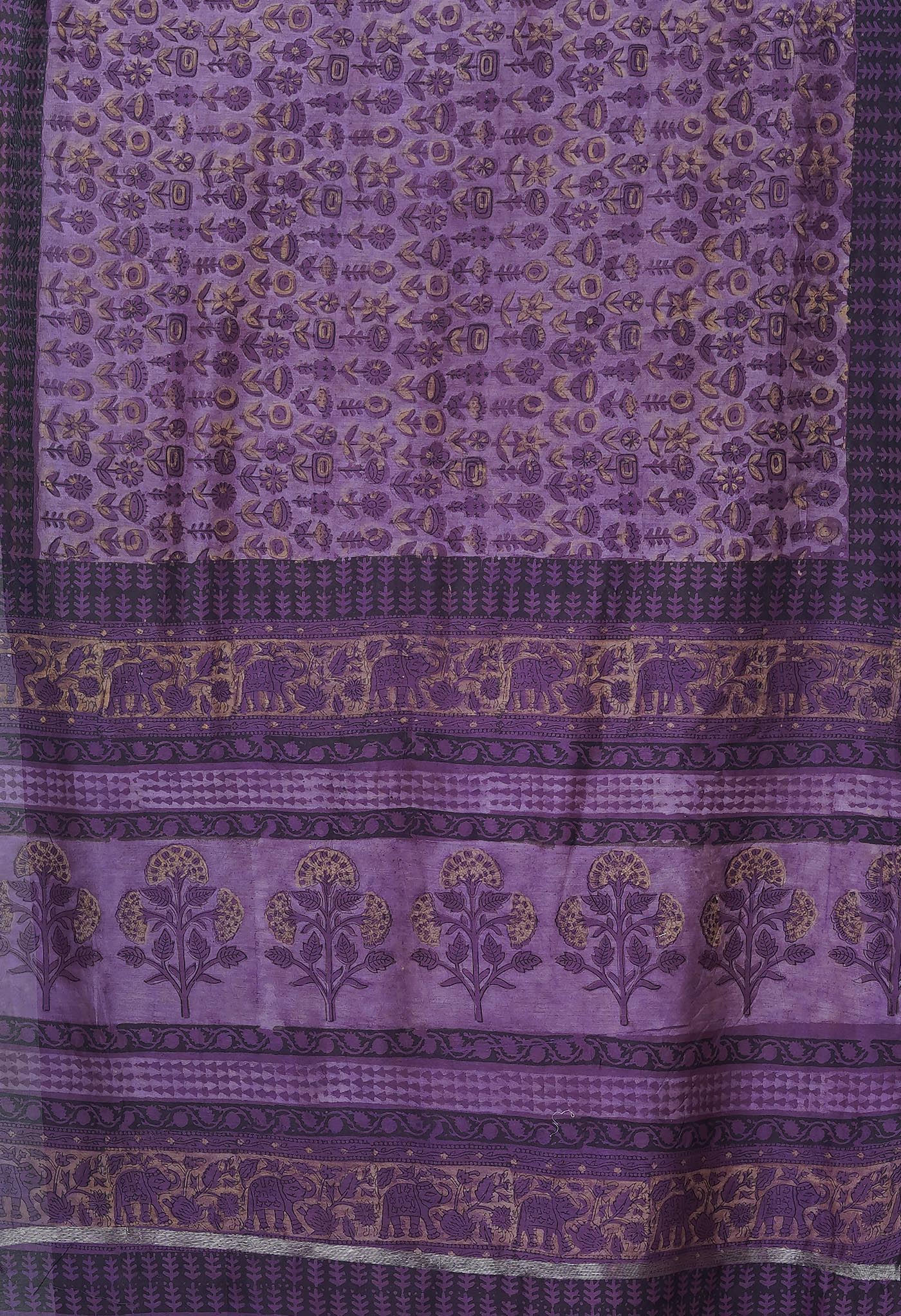 Violet Pure Vanaspathi Block Printed Chanderi Sico Saree-UNM80637