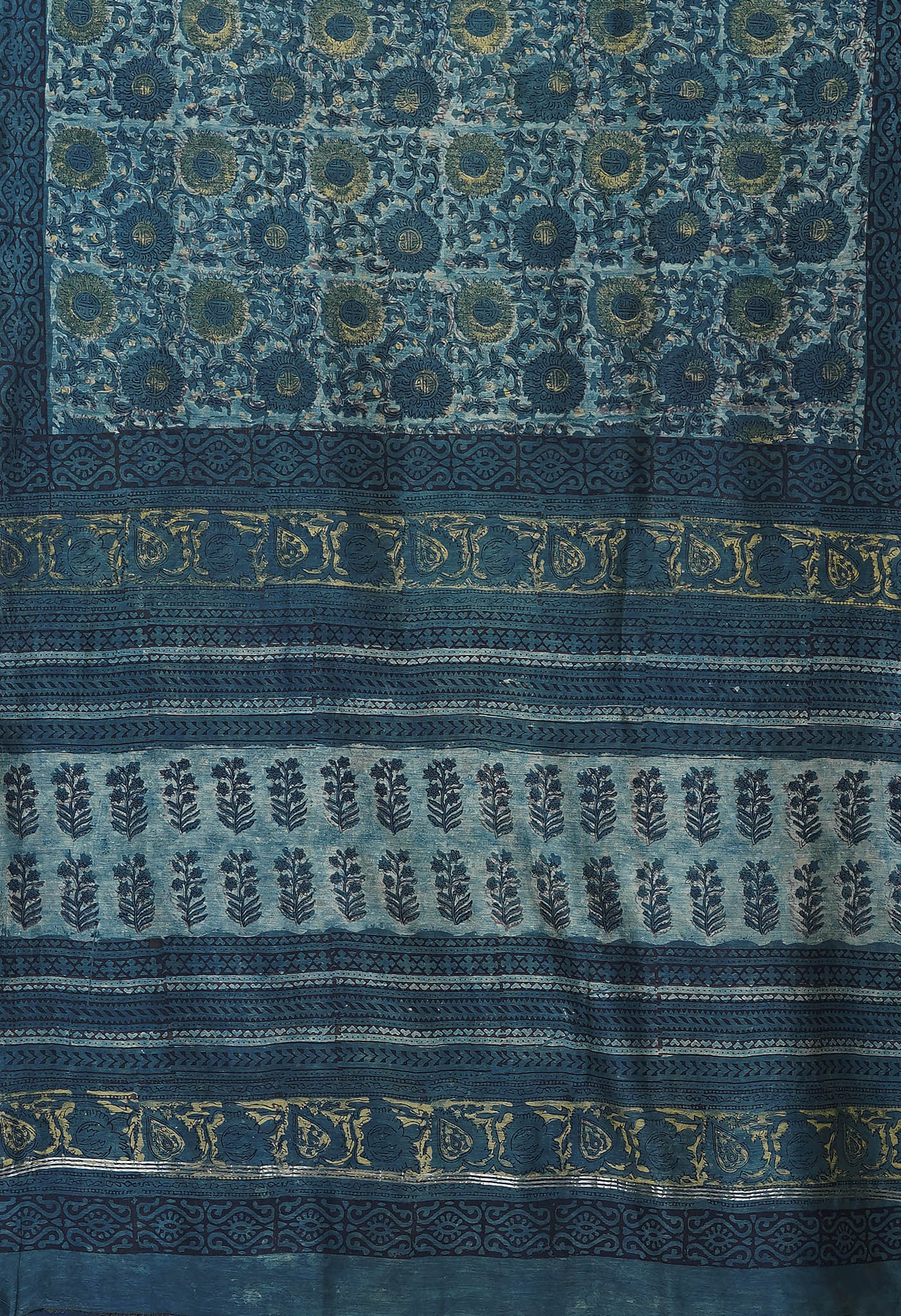 Blue Pure Vanaspathi Block Printed Chanderi Sico Saree-UNM80638