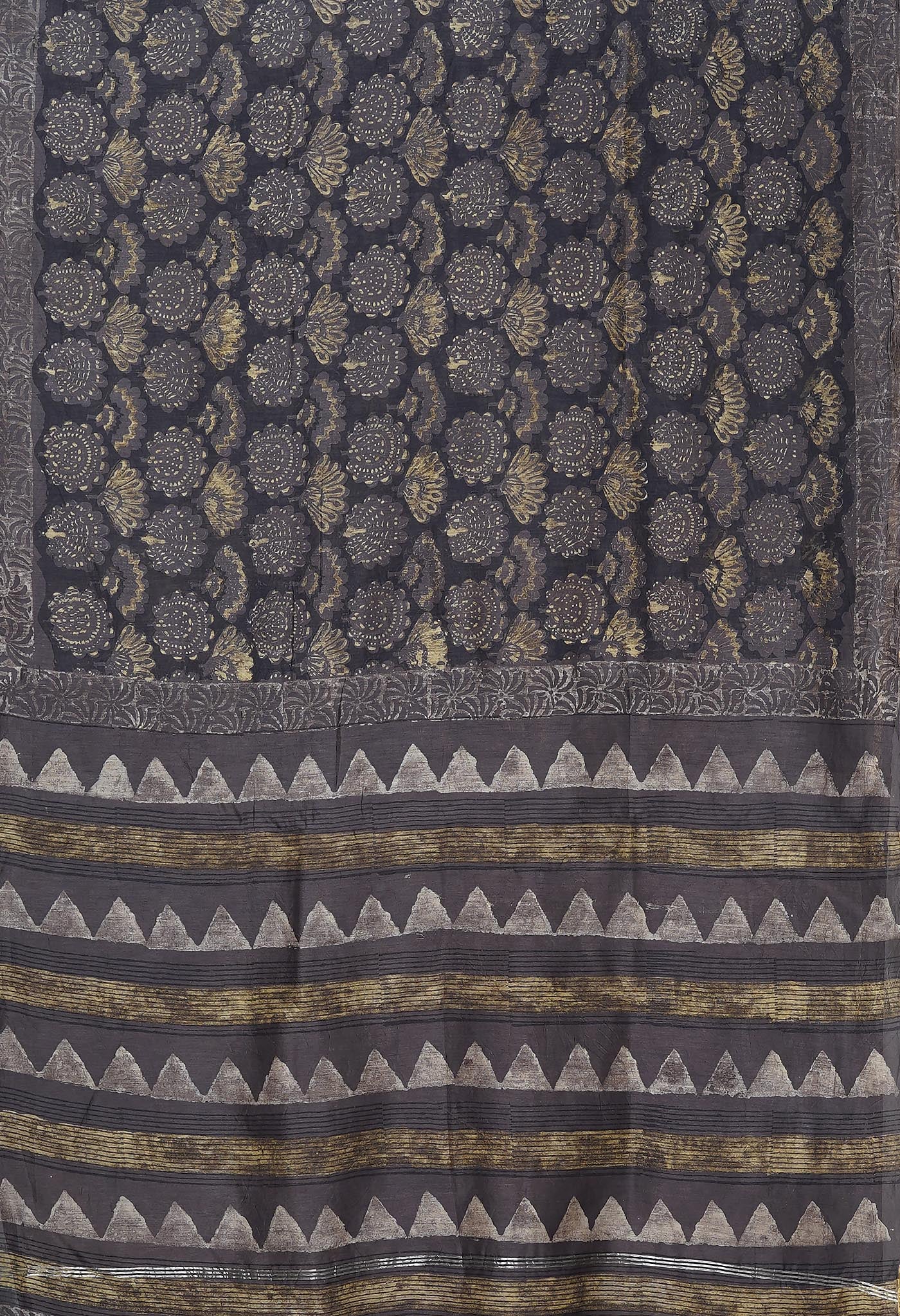 Brown Pure Vanaspathi Block Printed Chanderi Sico Saree-UNM80639