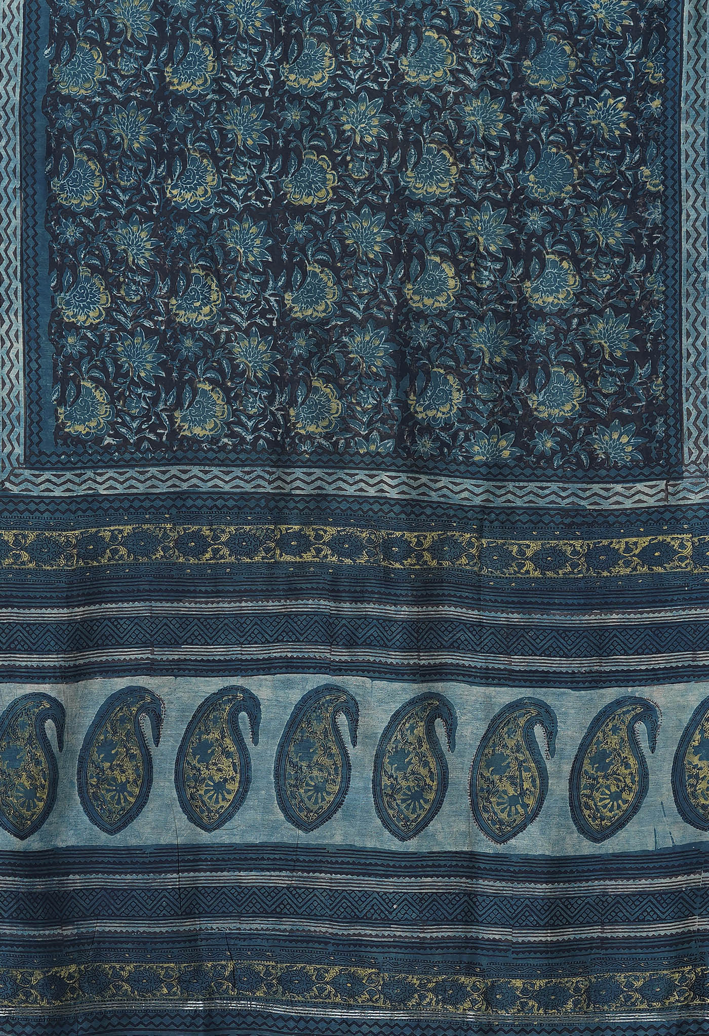 Blue Pure Vanaspathi Block Printed Chanderi Sico Saree-UNM80640