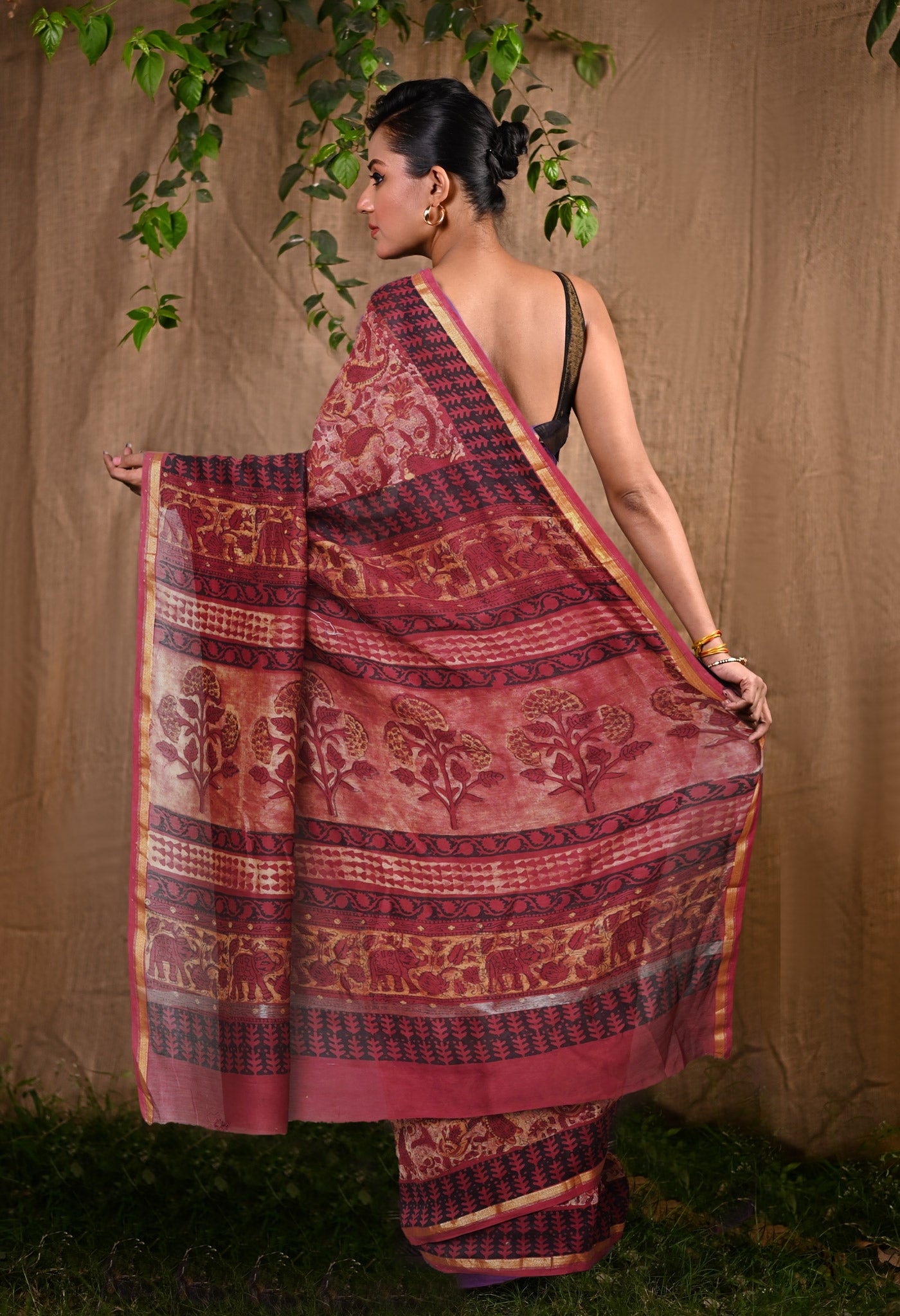 Red Pure Vanaspathi Block Printed Chanderi Sico Saree-UNM80645