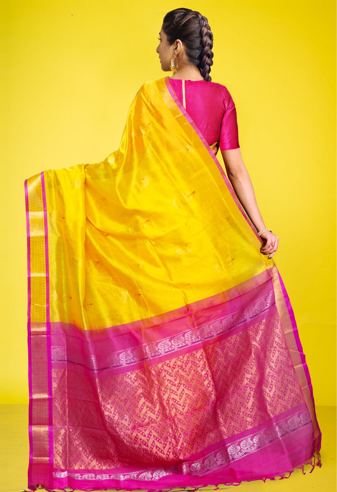 Yellow Pure Handloom Assam Sico Saree-UNM80646