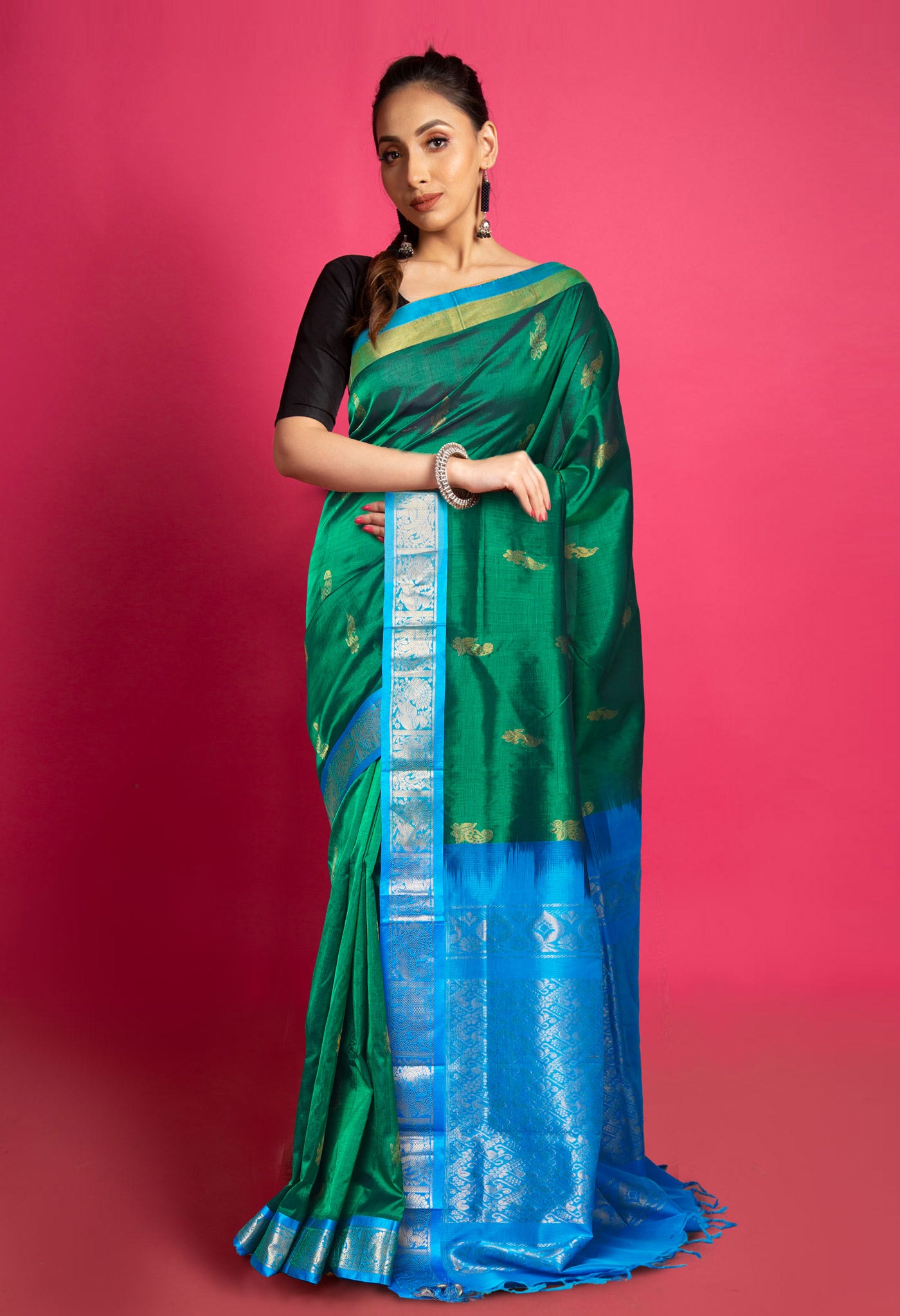 Dark Green Pure Handloom Assam Sico Saree-UNM80650