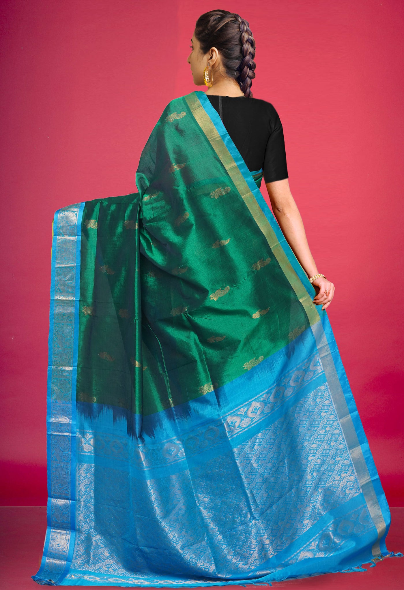 Dark Green Pure Handloom Assam Sico Saree-UNM80650