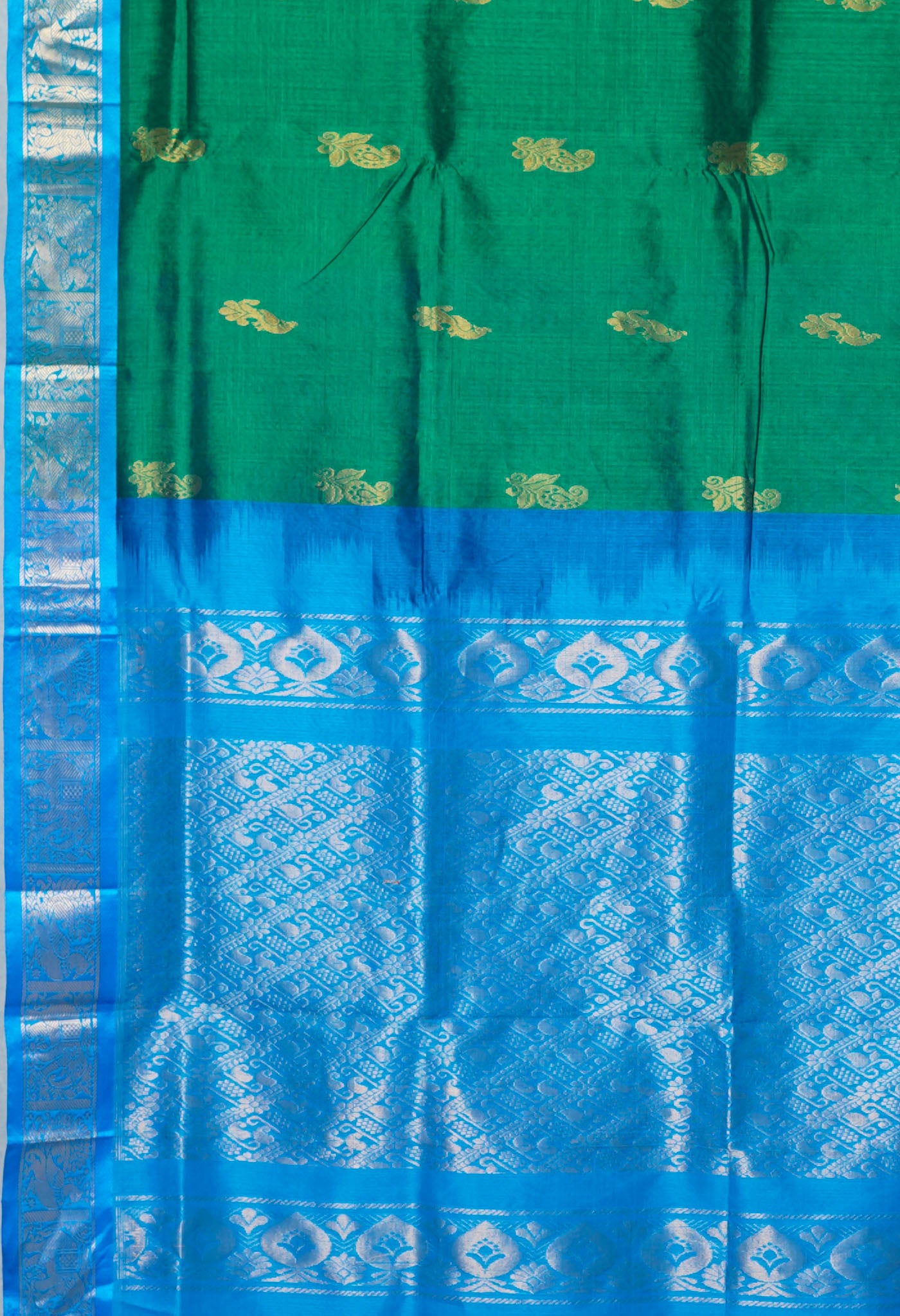 Dark Green Pure Handloom Assam Sico Saree-UNM80650