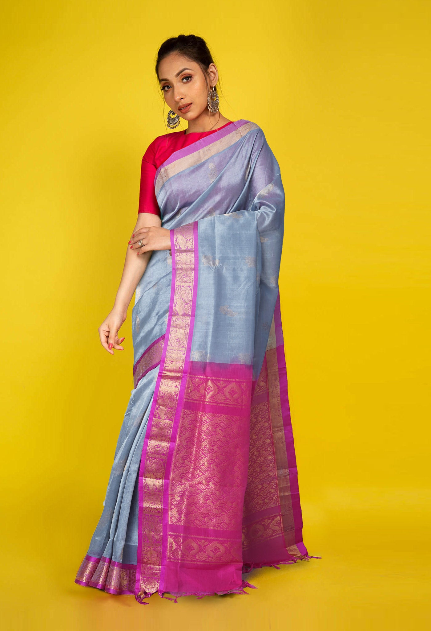 Grey Pure Handloom Assam Sico Saree-UNM80655