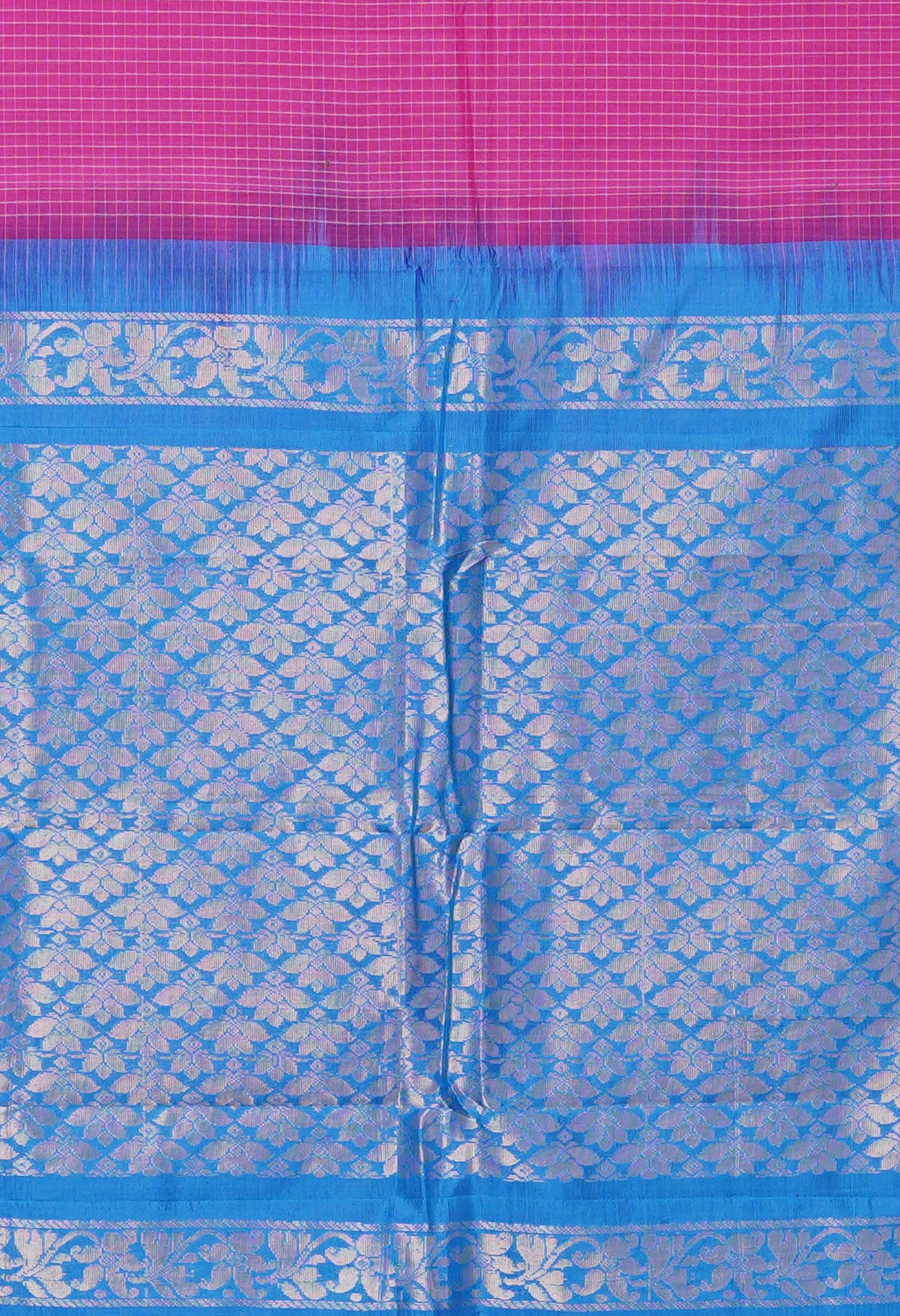 Pink-Blue PureHandloom Gadwal With Check  Cotton Saree-UNM80657