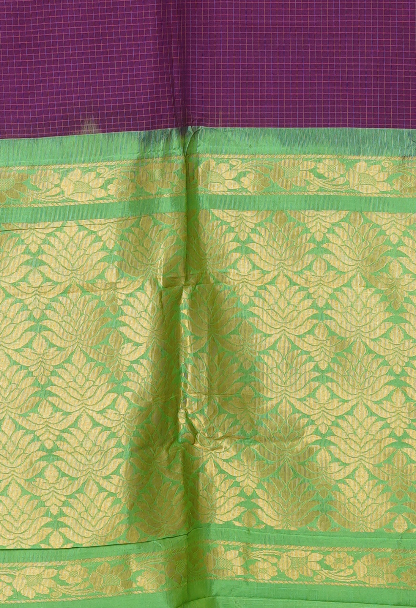 Dark Purple-Green Pure Handloom Gadwal With Check  Cotton Saree-UNM80659