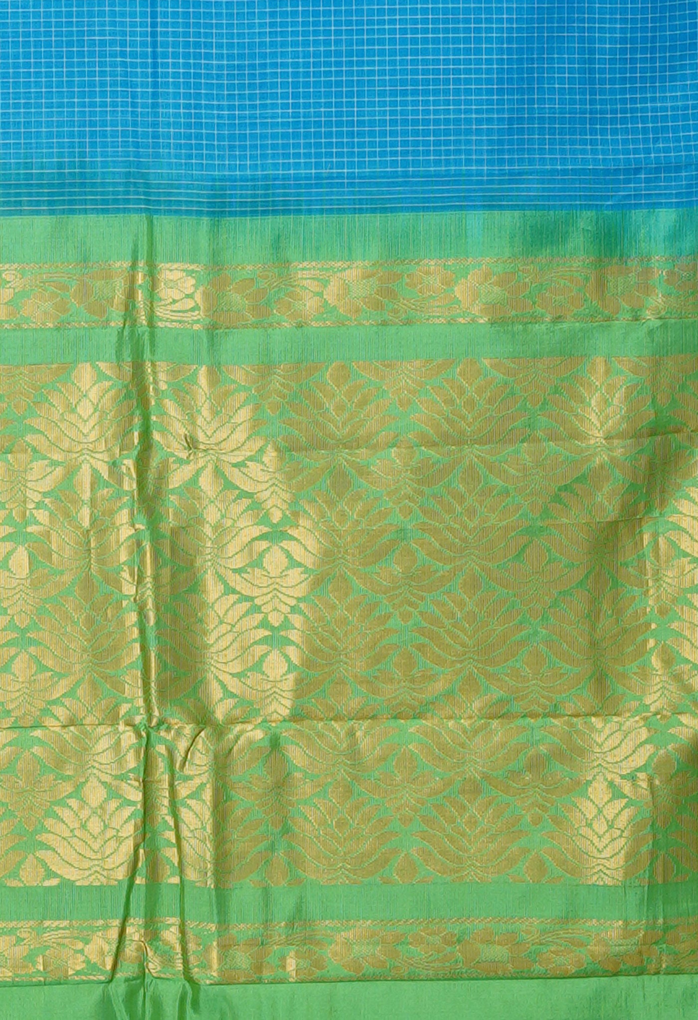 Blue-Green Pure Handloom Gadwal With Check  Cotton Saree-UNM80661