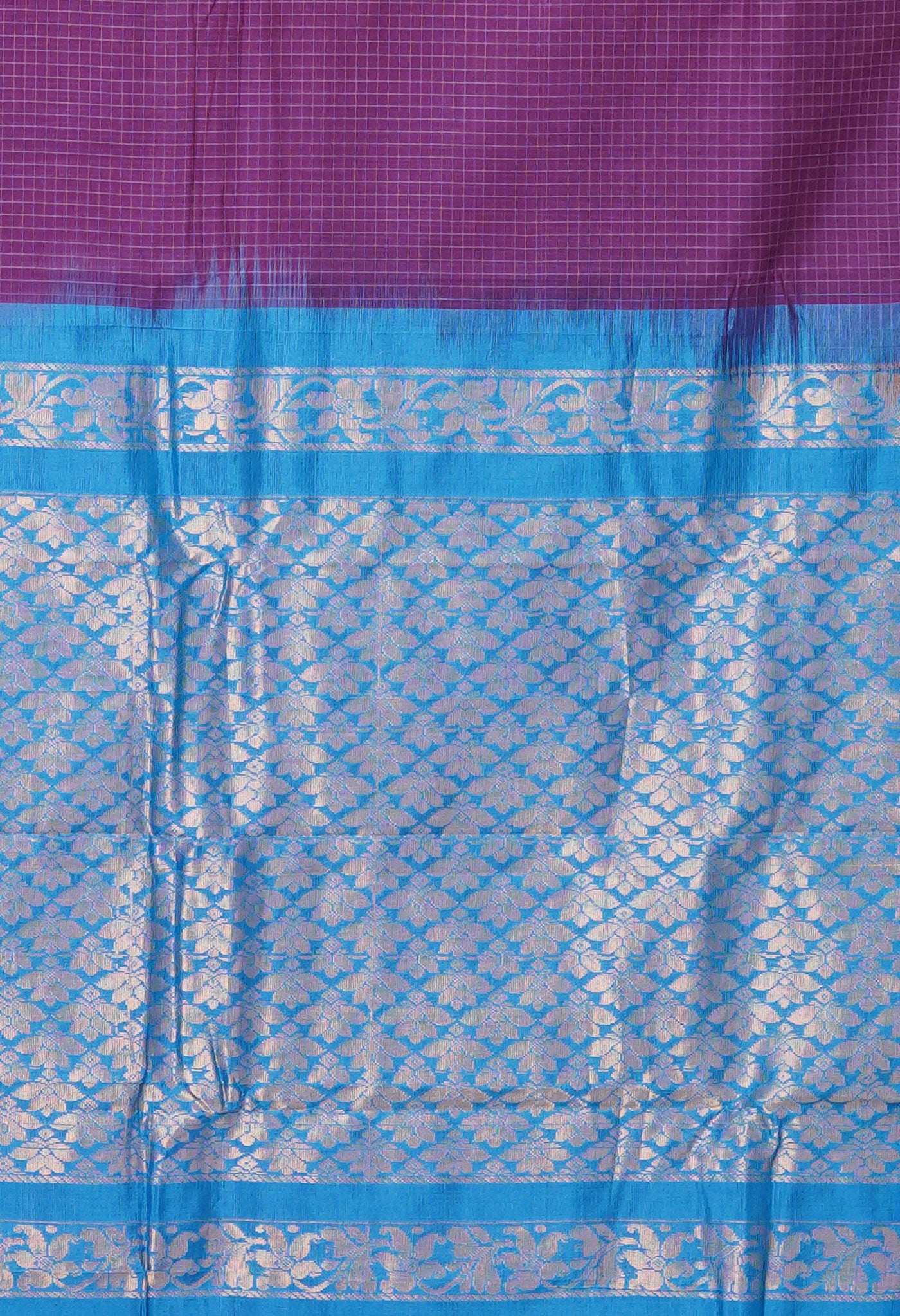 Violet-Blue Pure Handloom Gadwal With Check  Cotton Saree-UNM80663