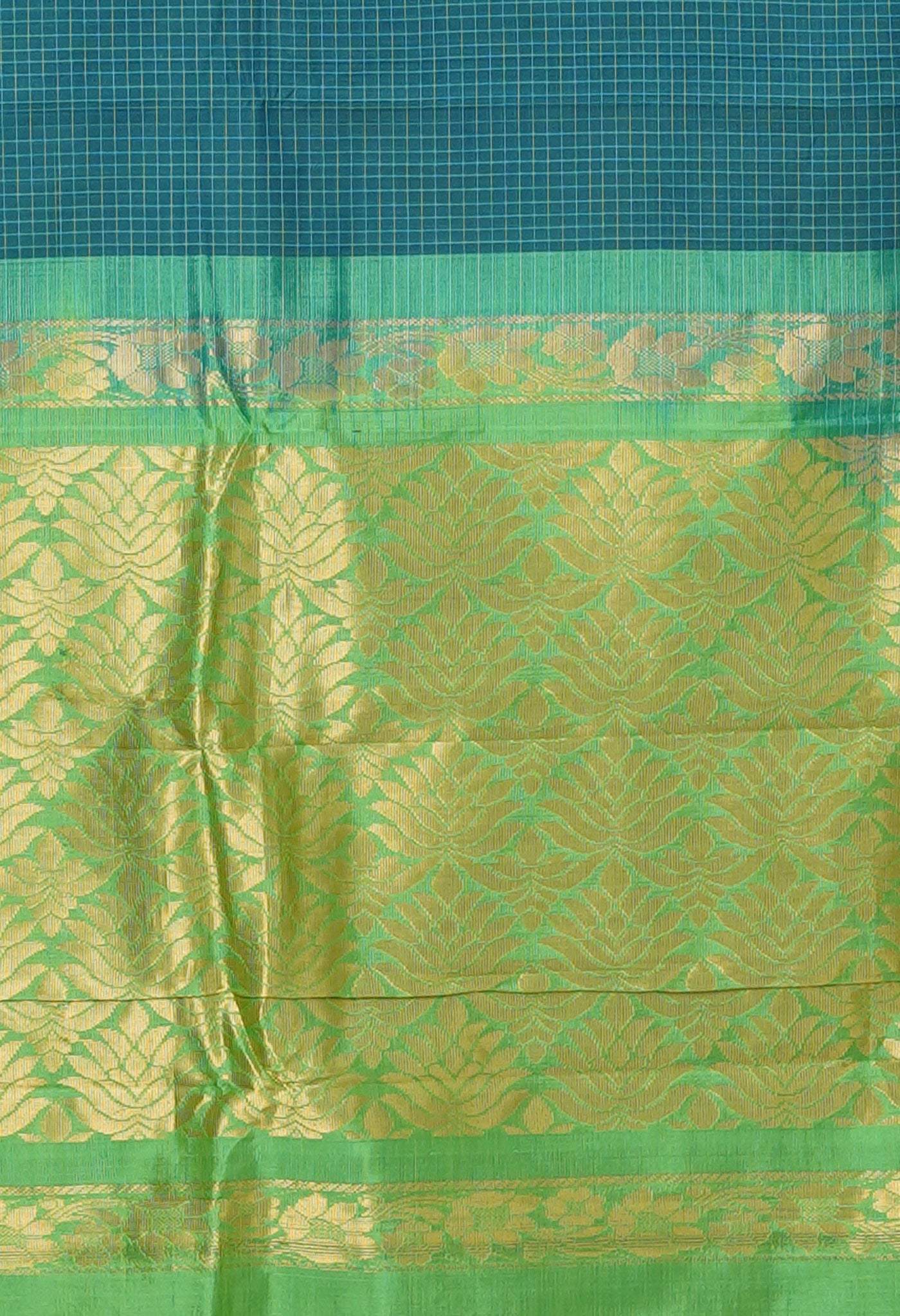 Green PureHandloom Gadwal With Check  Cotton Saree-UNM80666