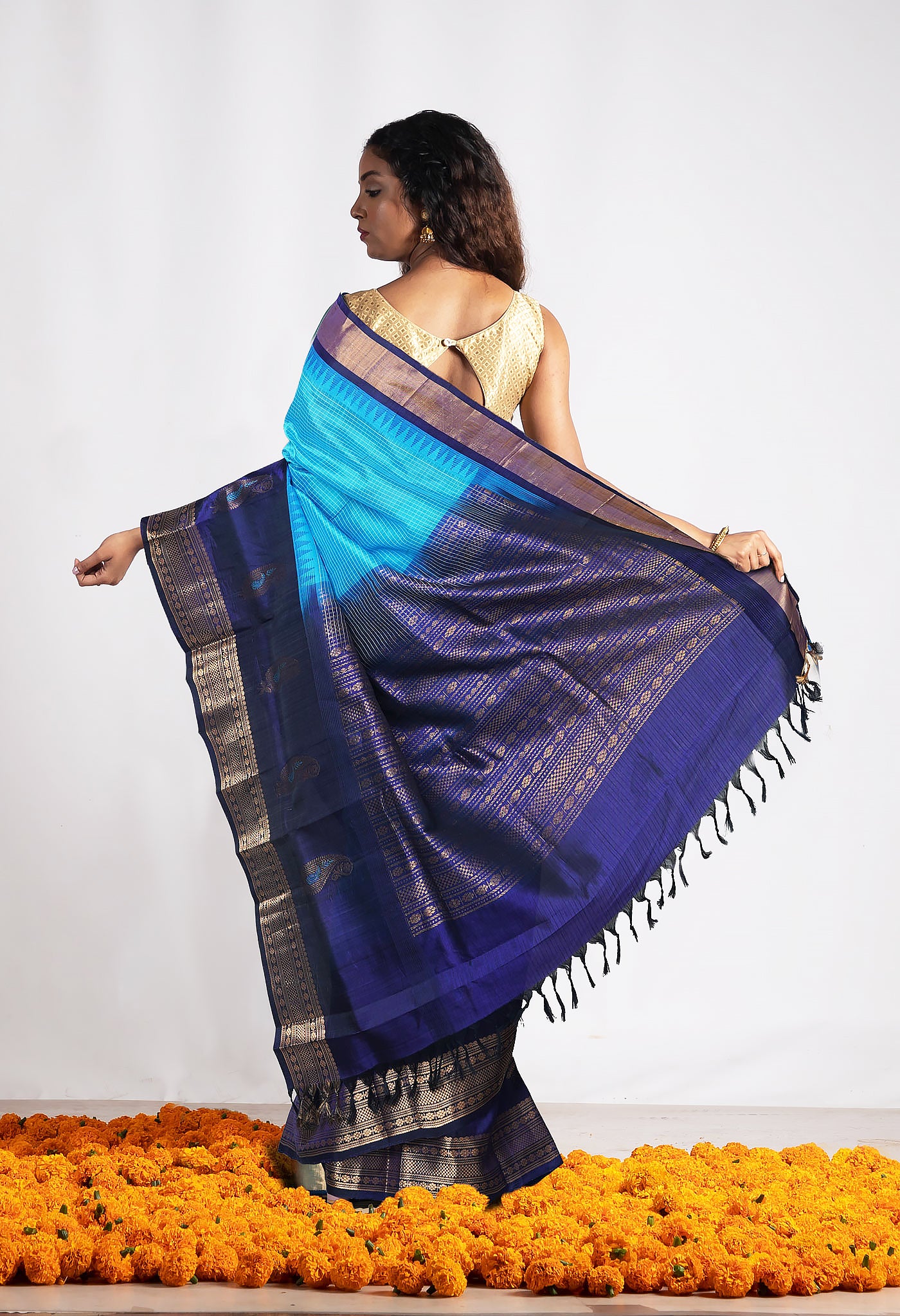 Blue Pure Assam Sico Saree-UNM80671