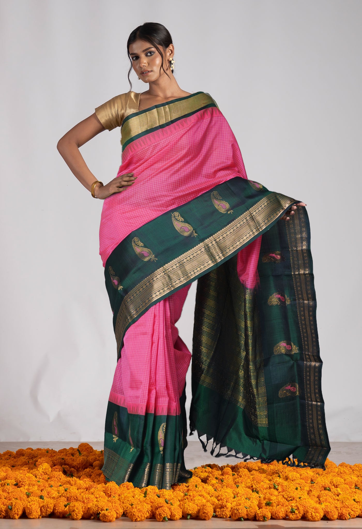 Peach Red Pure Assam Sico Saree-UNM80672