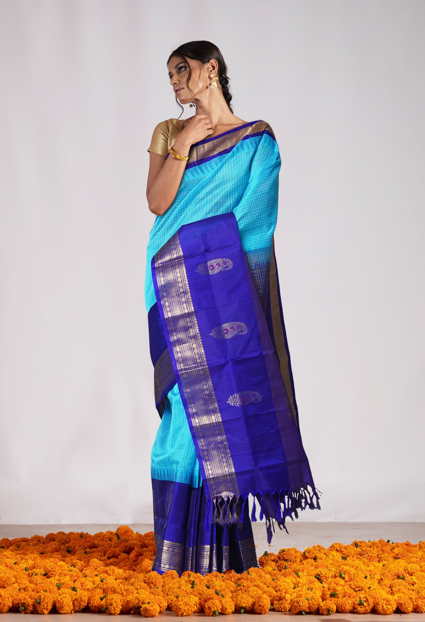 Blue Pure Assam Sico Saree-UNM80674