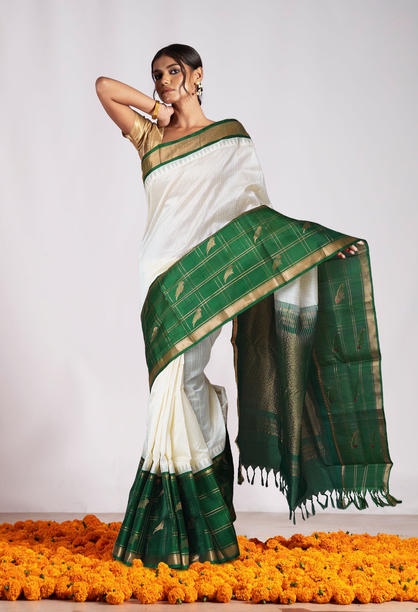 Ivory Pure Assam Sico Saree-UNM80675