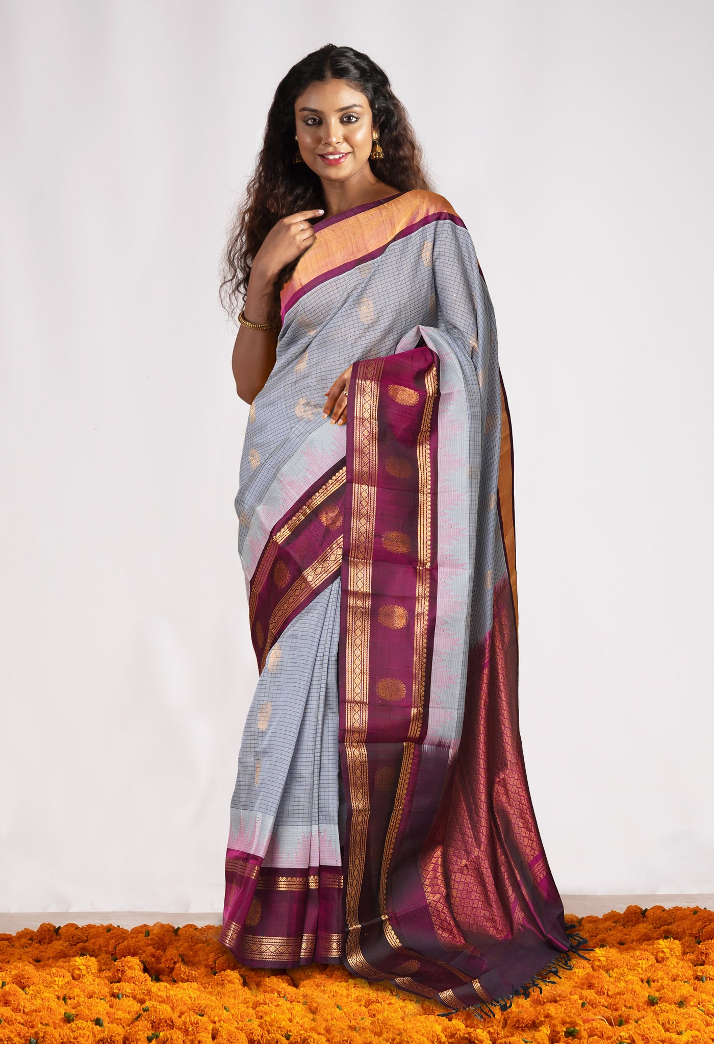 Grey Pure Assam Sico Saree-UNM80680