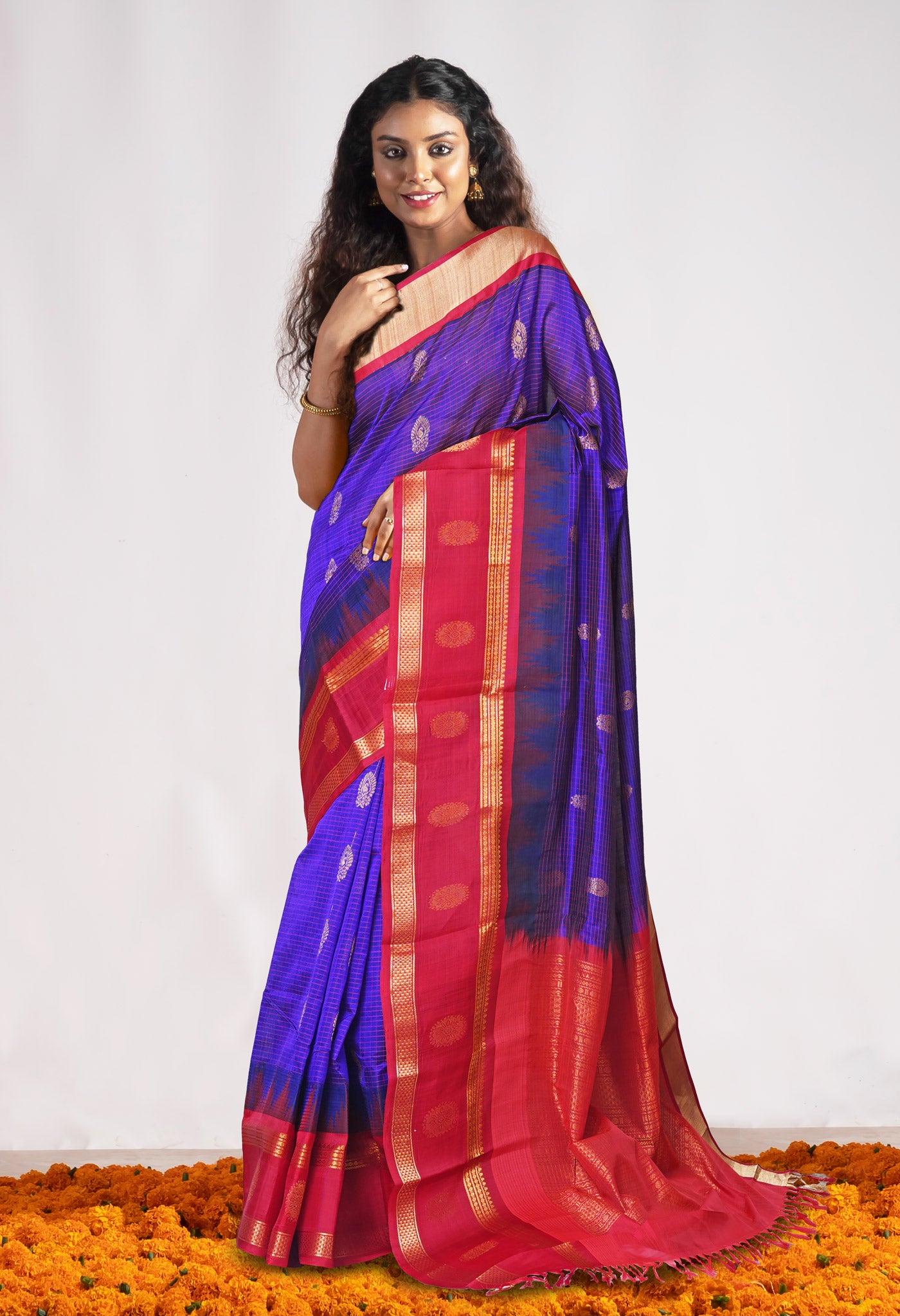 Dark Blue Pure Assam Sico Saree-UNM80681