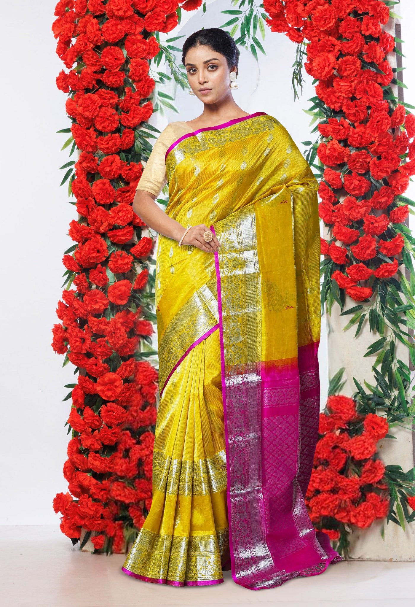 Golden Yellow Pure Assam Sico Saree-UNM80687