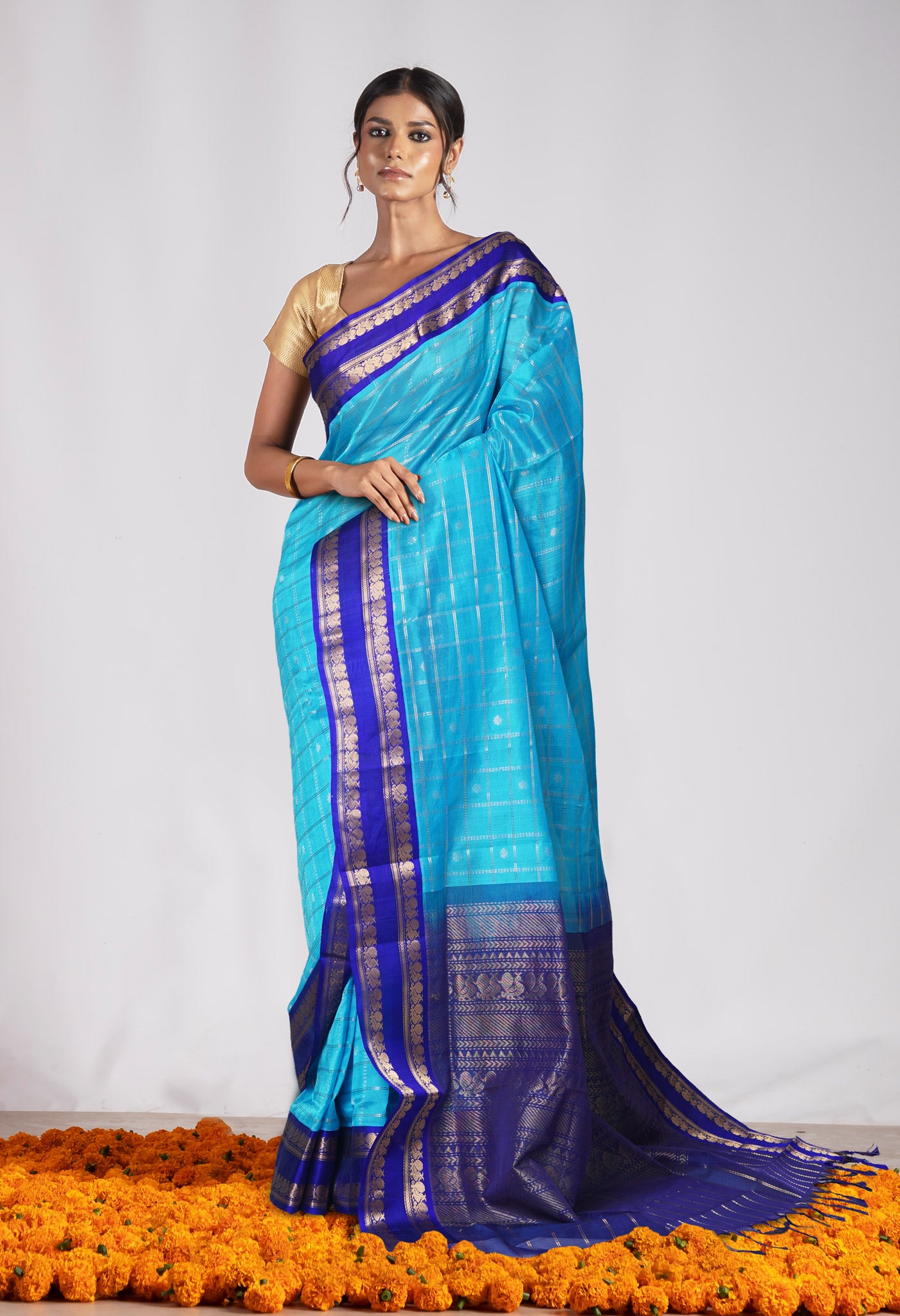 Blue Pure Assam Sico Saree-UNM80689