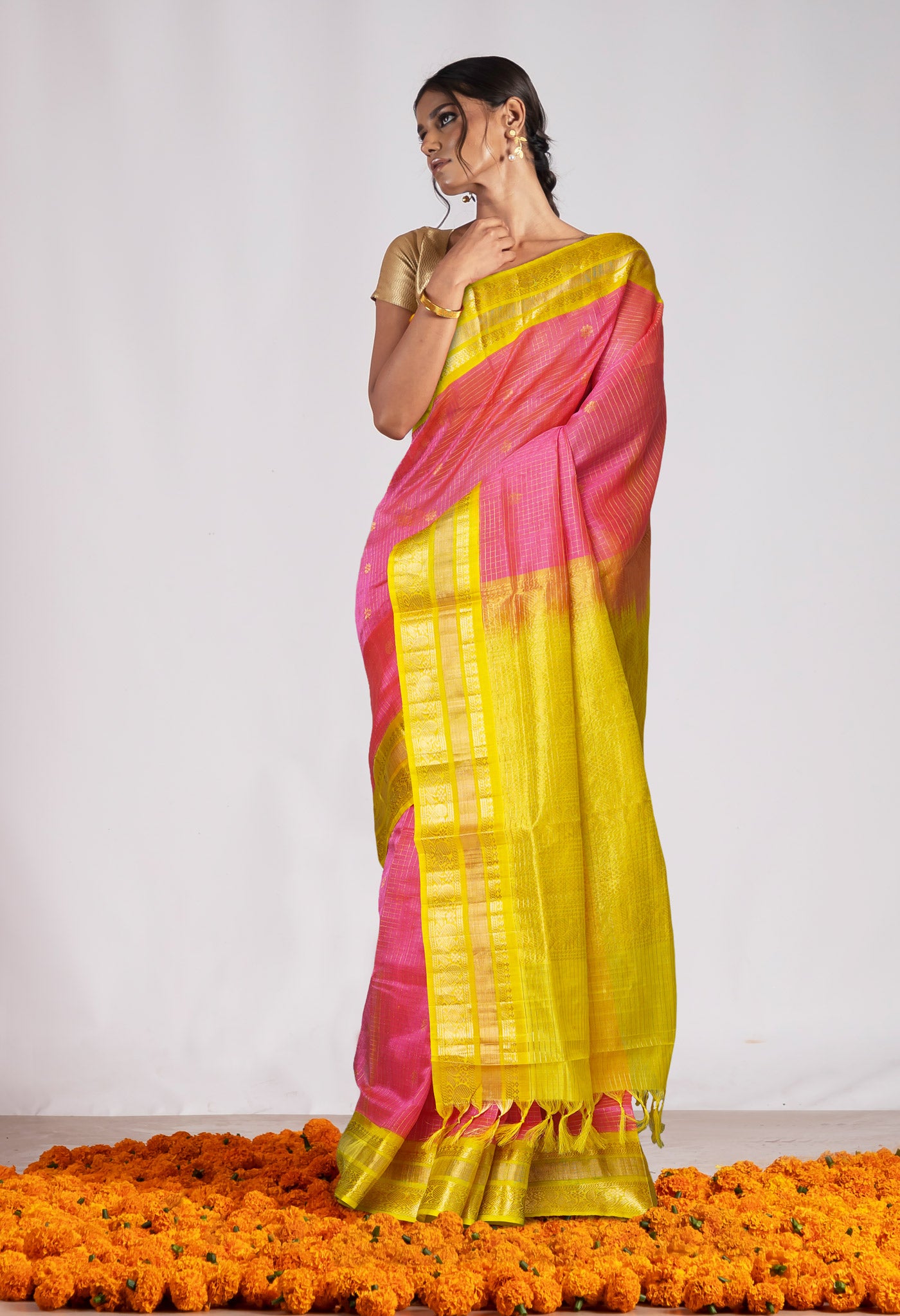 Coral Pink Pure Assam Sico Saree-UNM80691