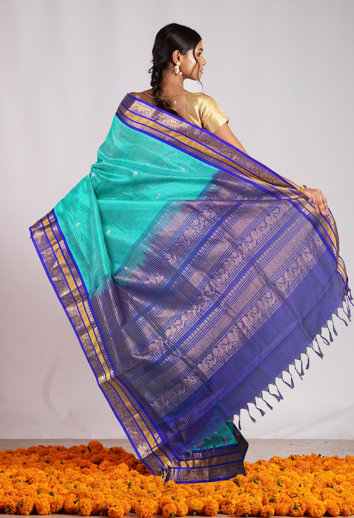 Turquoise Blue Pure Assam Sico Saree-UNM80692