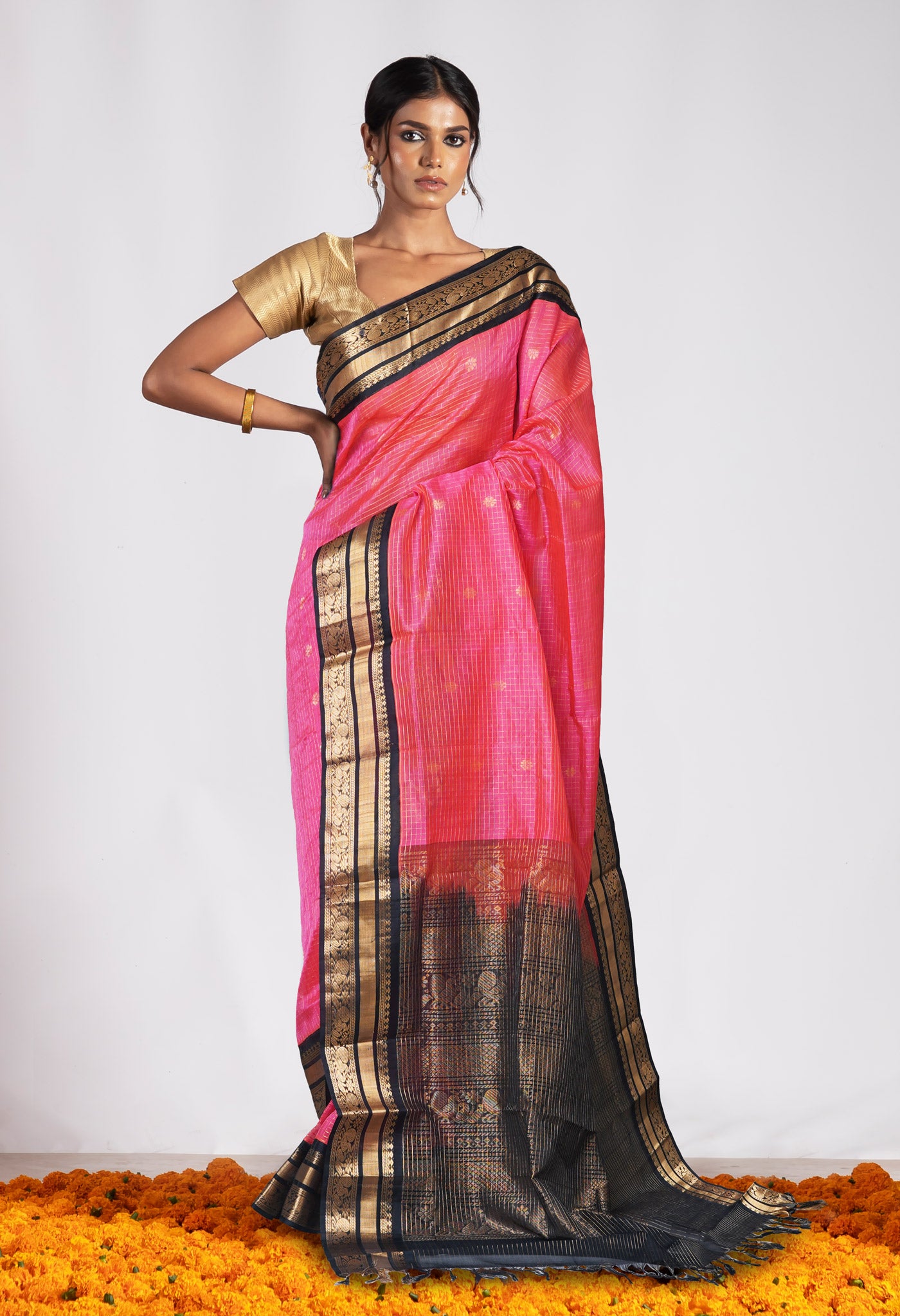 Peach Red Pure Assam Sico Saree-UNM80694