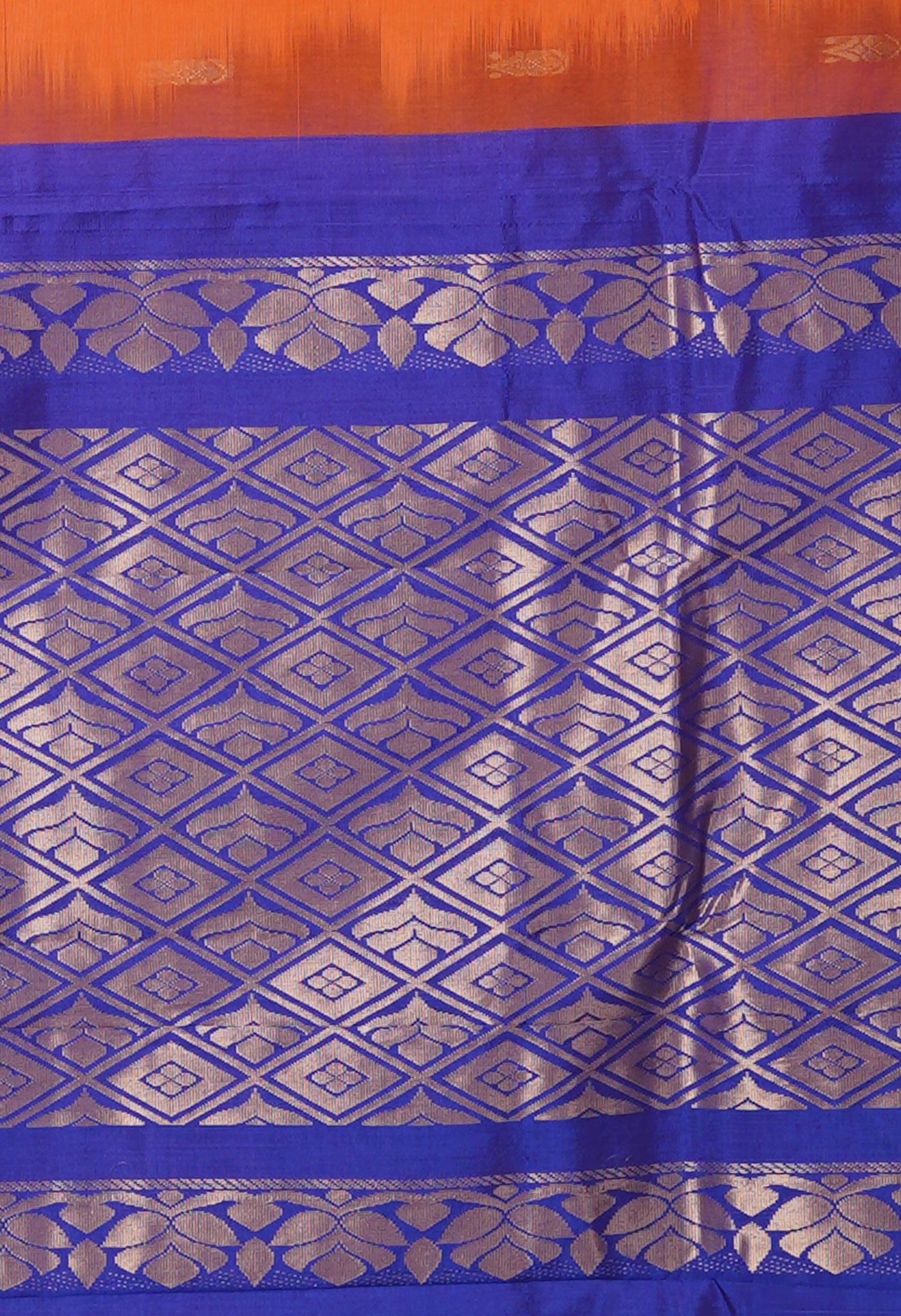 Orange-Dark Blue PureHandloom Gadwal Cotton Saree-UNM80712