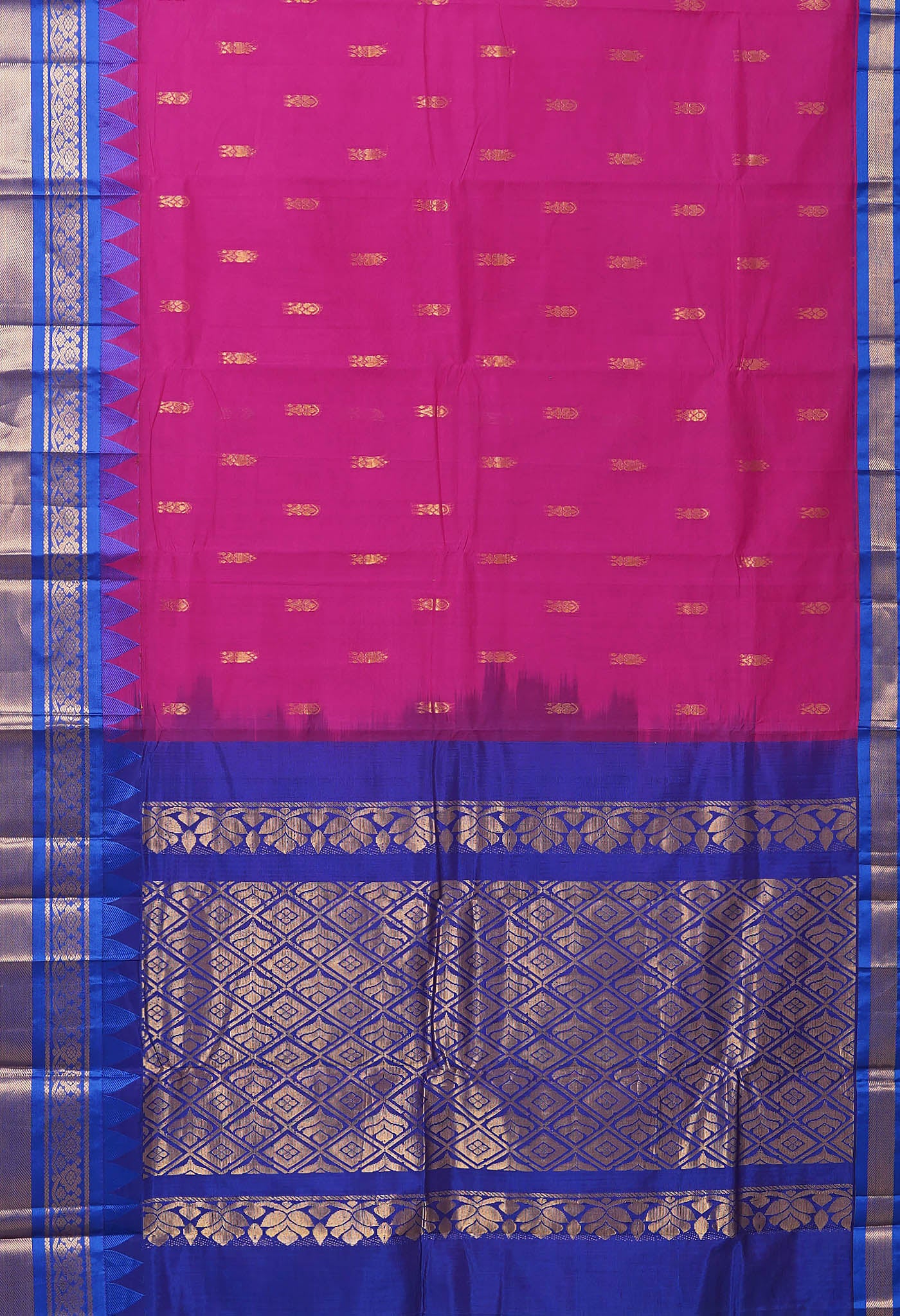 Pink-Dark Blue PureHandloom Gadwal Cotton Saree-UNM80714