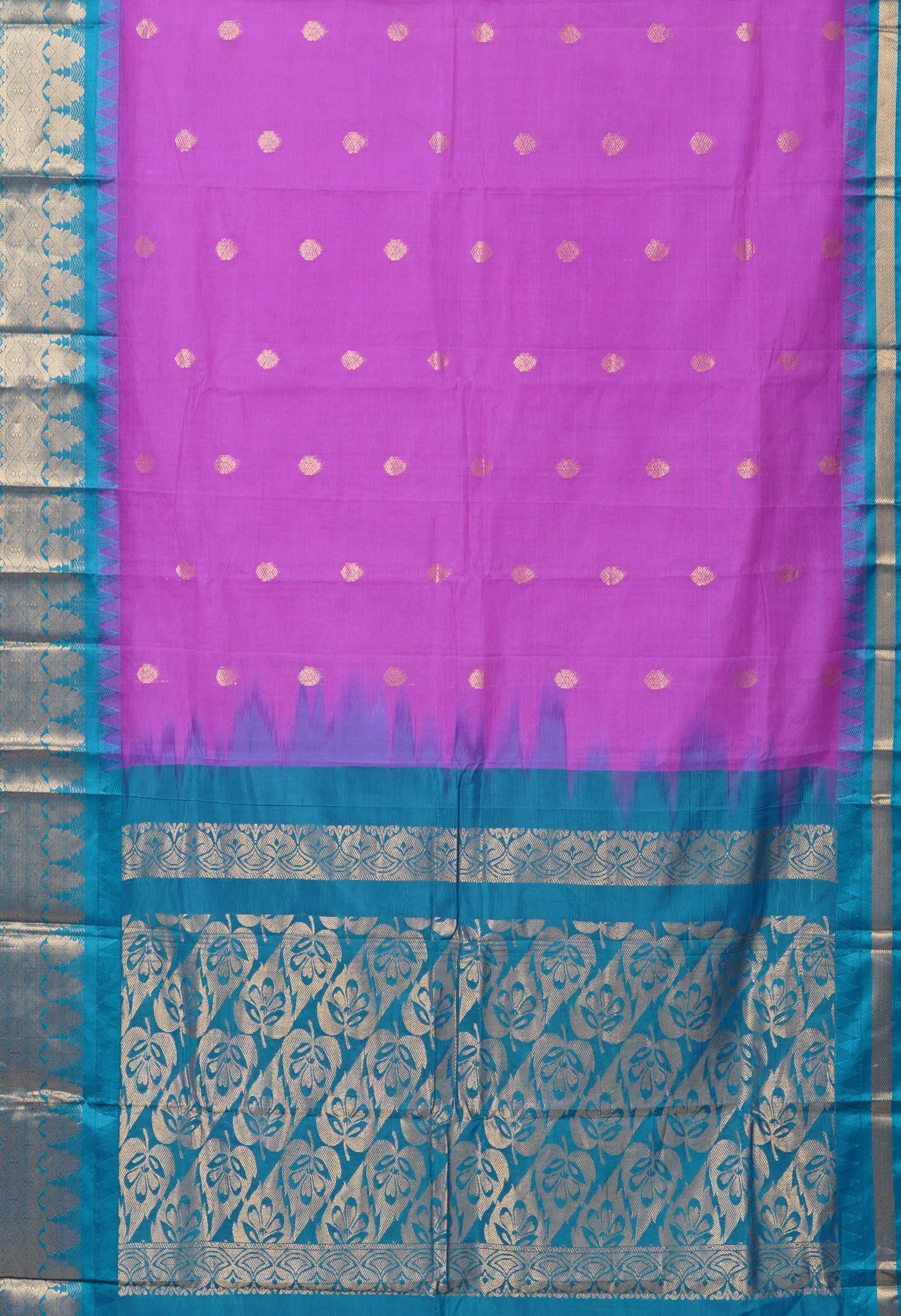 Pink-Turquoise Blue PureHandloom Gadwal Cotton Saree-UNM80718