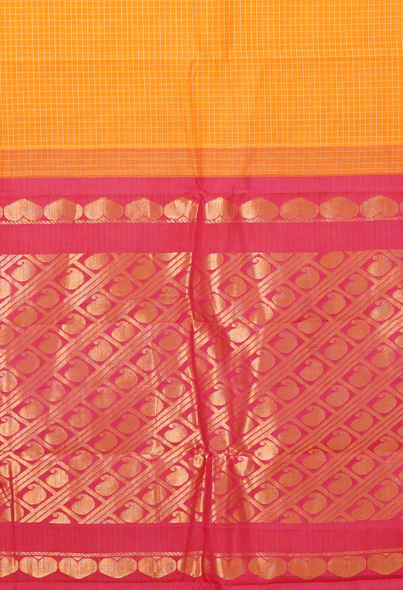 Orange-Red PureHandloom Checks Gadwal Cotton Saree-UNM80727