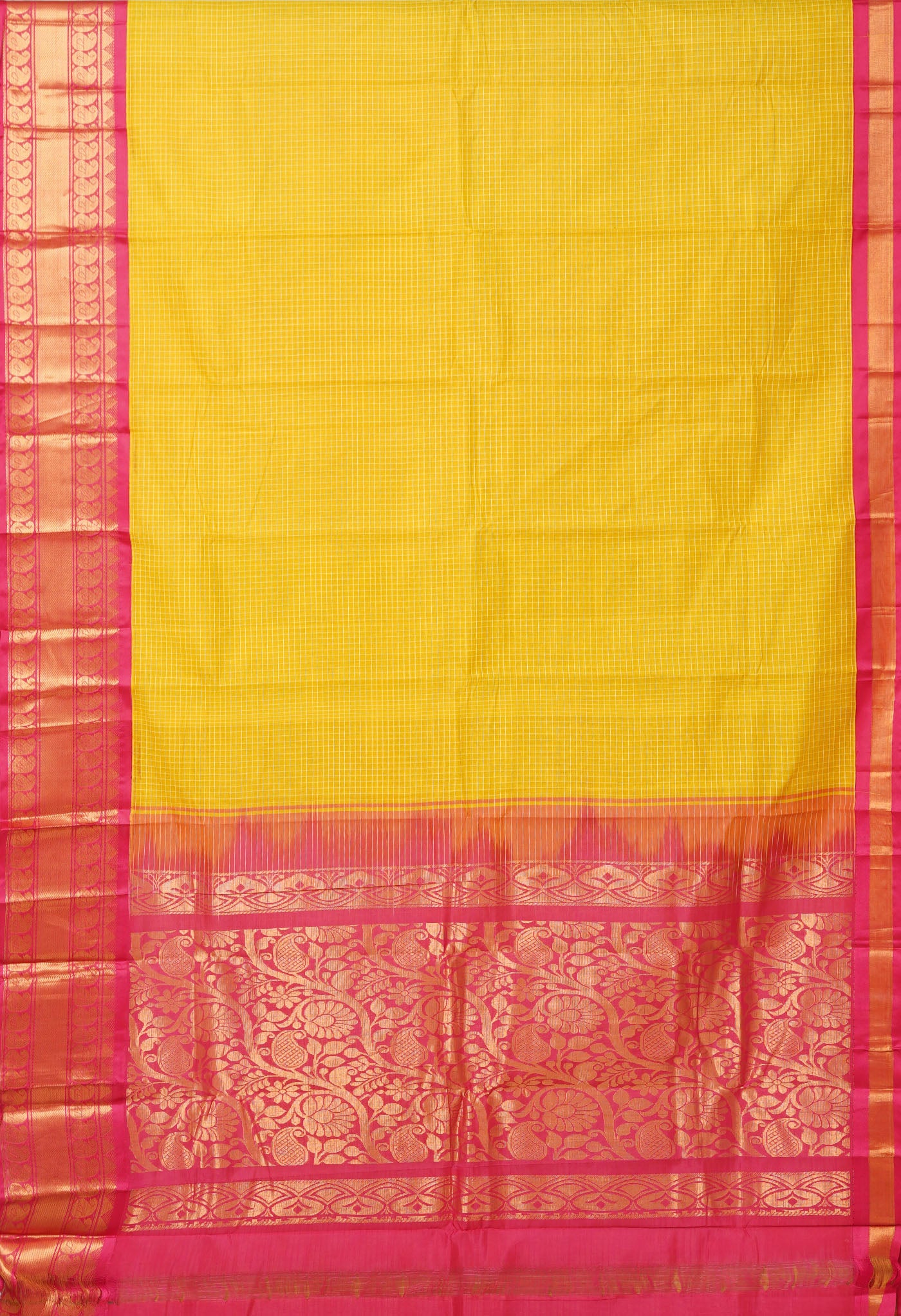 Yellow-Red PureHandloom Checks Gadwal Cotton Saree-UNM80735