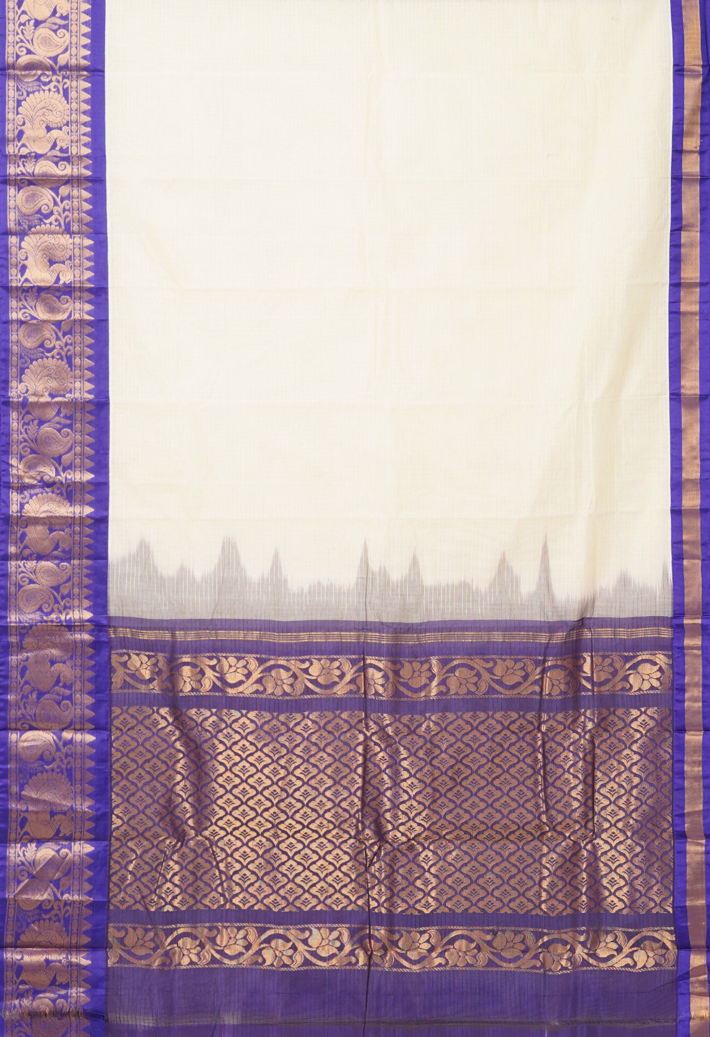 Ivory-Dark Blue PureHandloom Checks Gadwal Cotton Saree-UNM80738