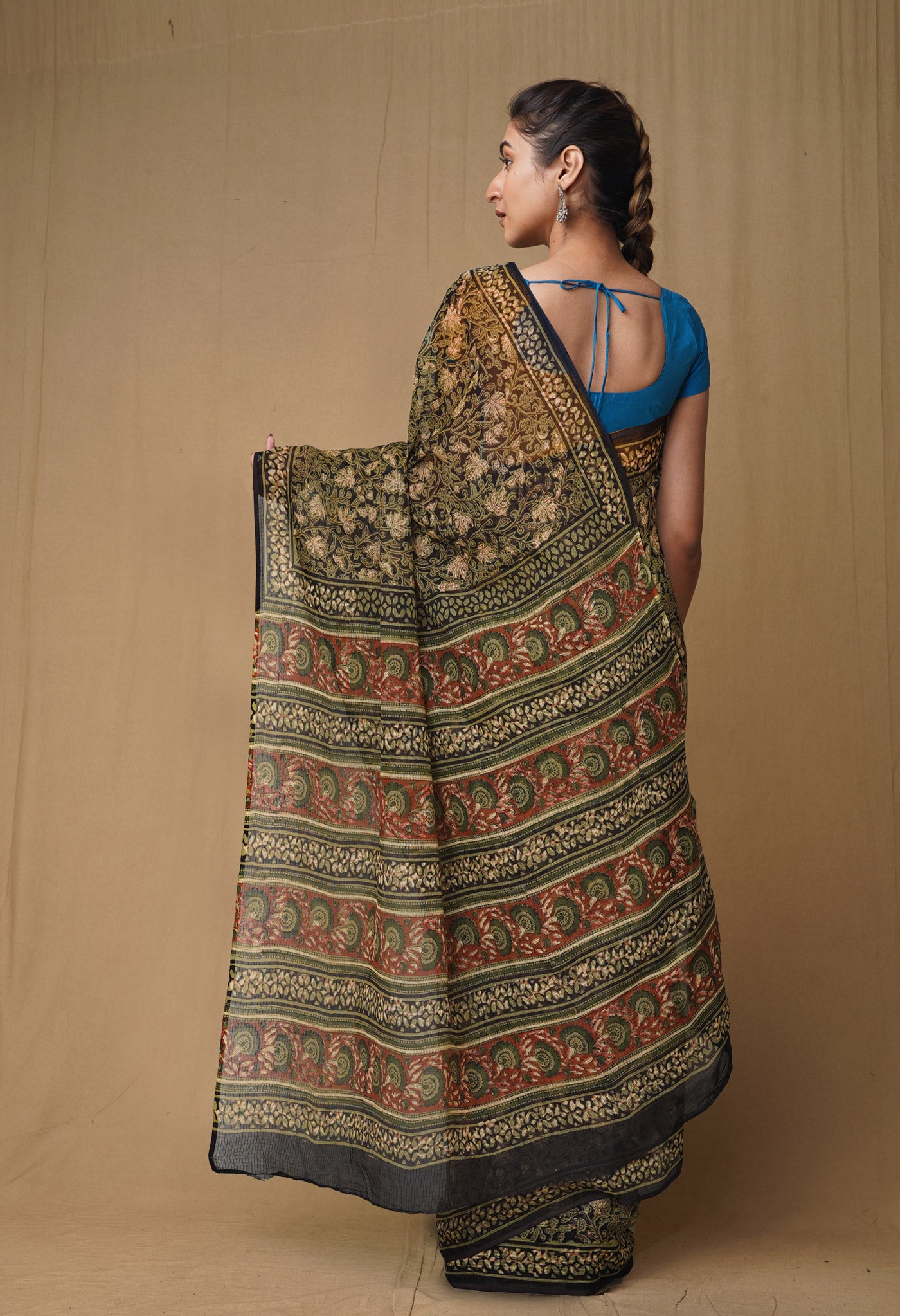 Black Pure Discharge Bagru Printed Kota Saree-UNM80790