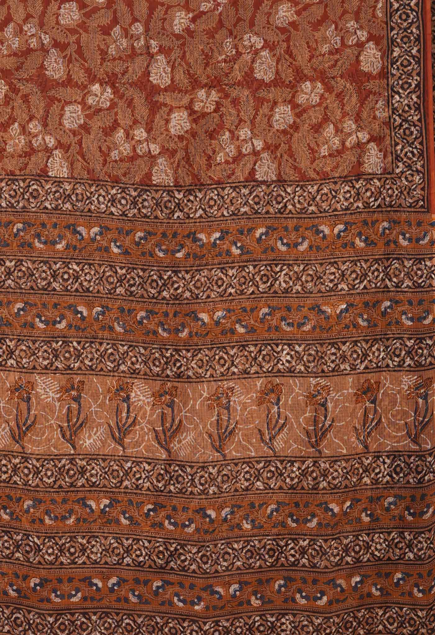 Rust Orange Pure Discharge Bagru Printed Kota Saree-UNM80796