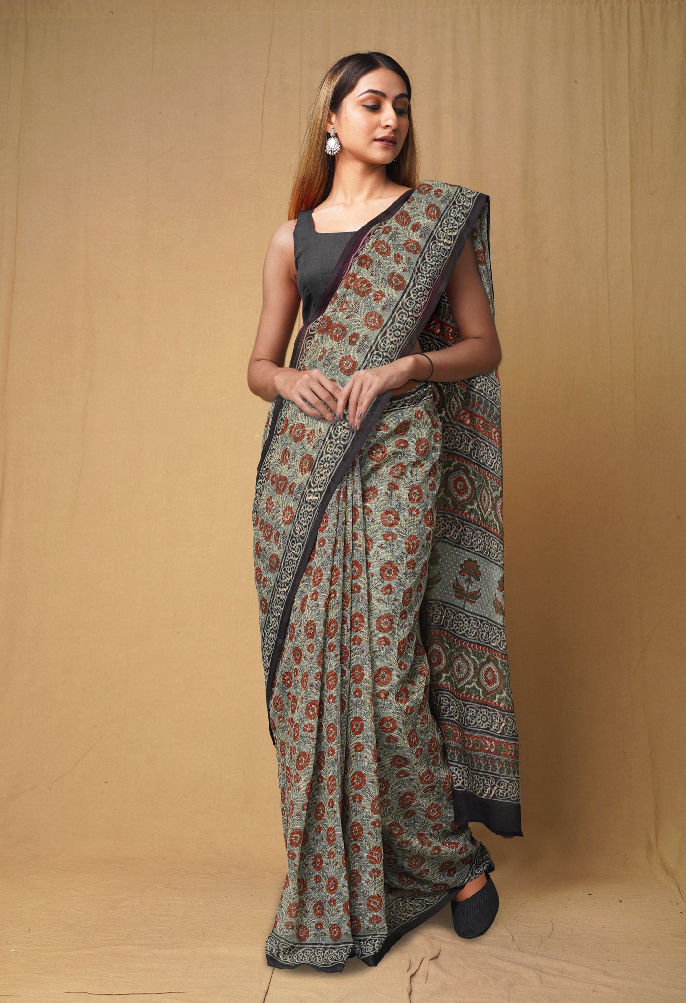 Blue Pure Discharge Bagru Printed Kota Saree-UNM80817