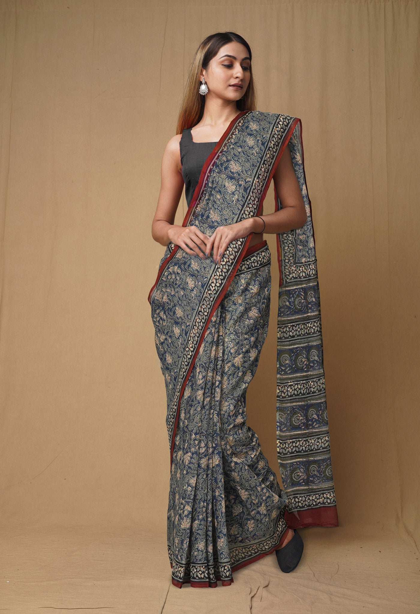 Blue Pure Discharge Bagru Printed Kota Saree-UNM80820