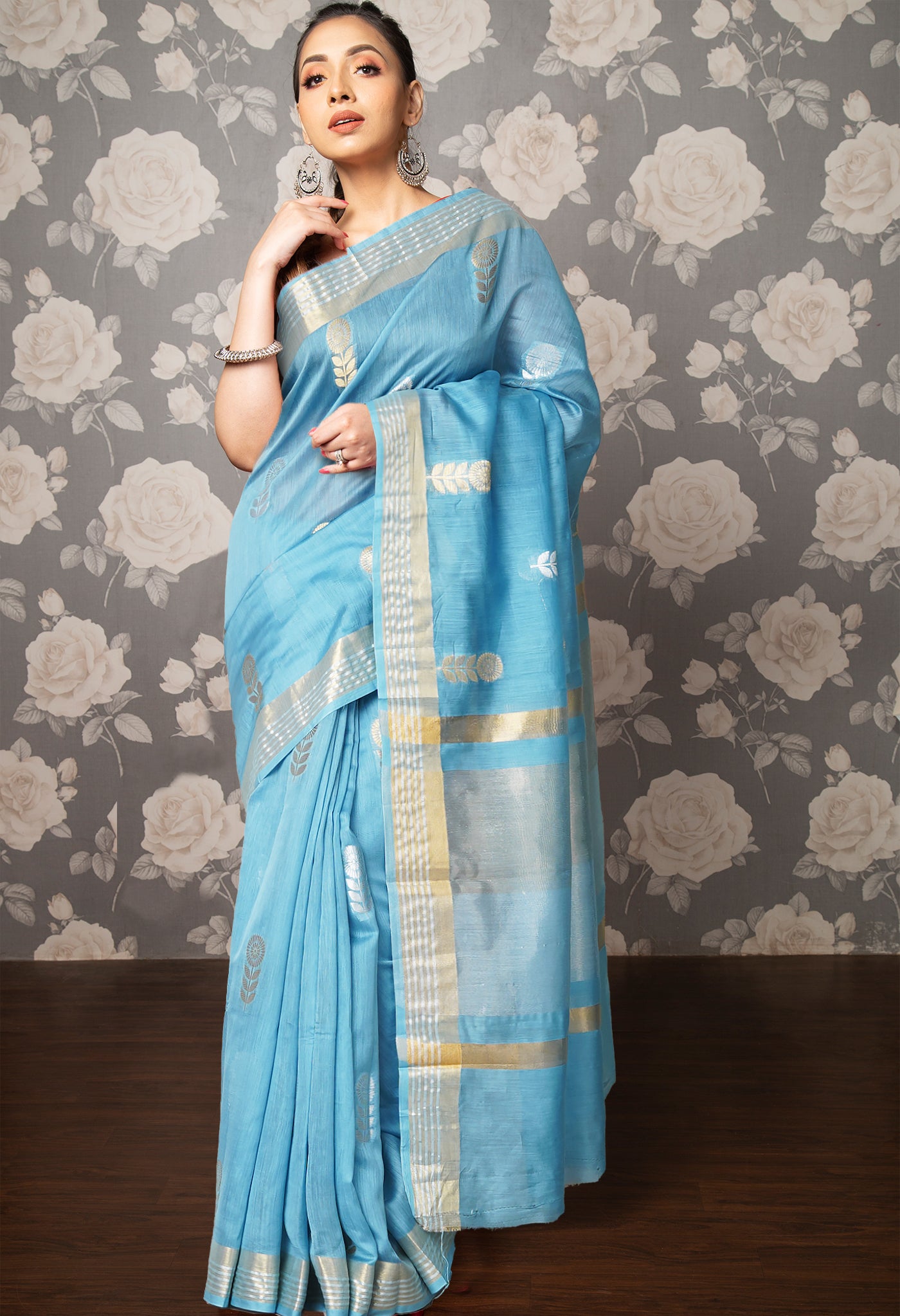 Blue Pure Handloom Chanderi Uppada Sico Saree-UNM80824