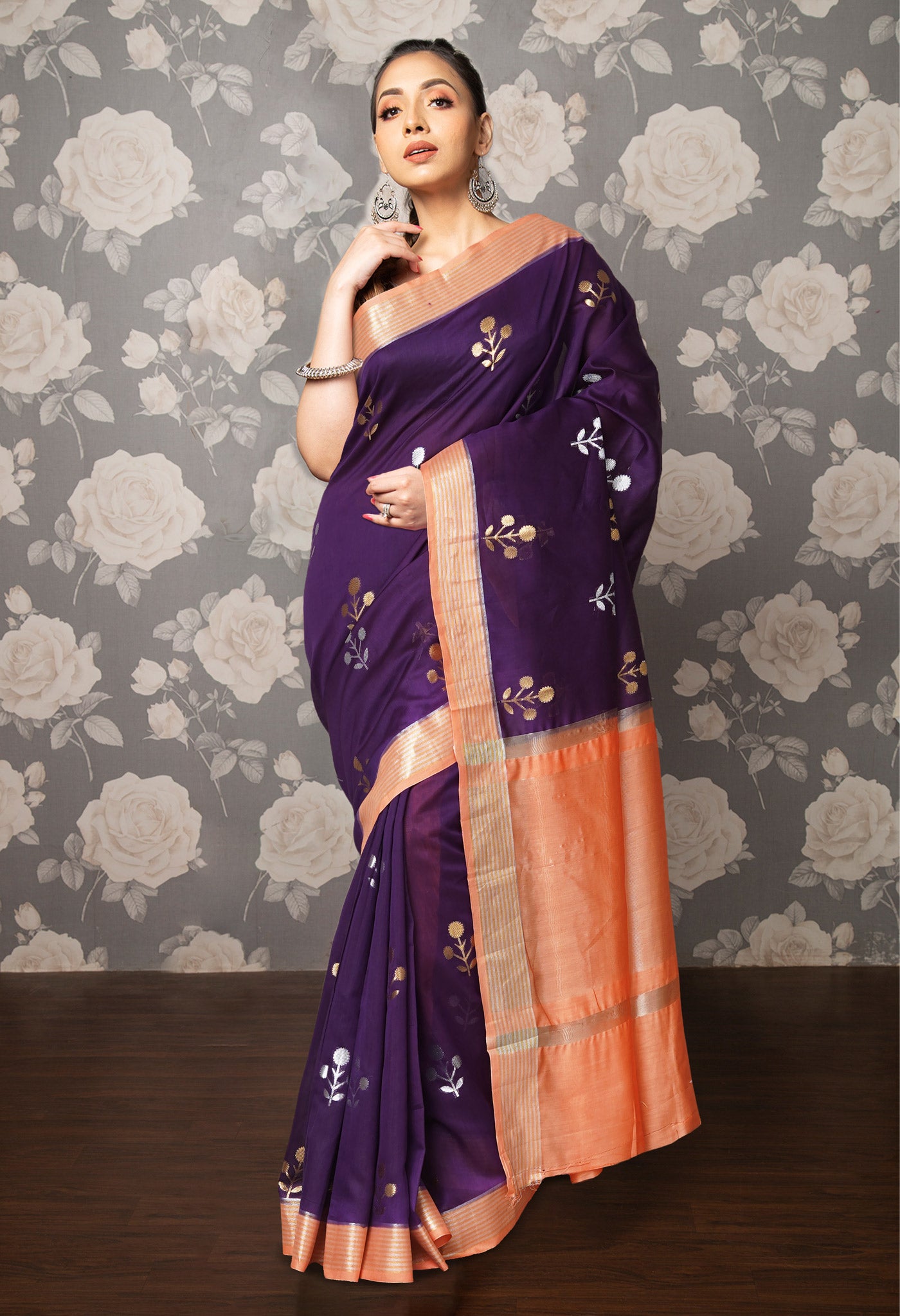 Violet Pure Handloom Chanderi Uppada Sico Saree-UNM80825