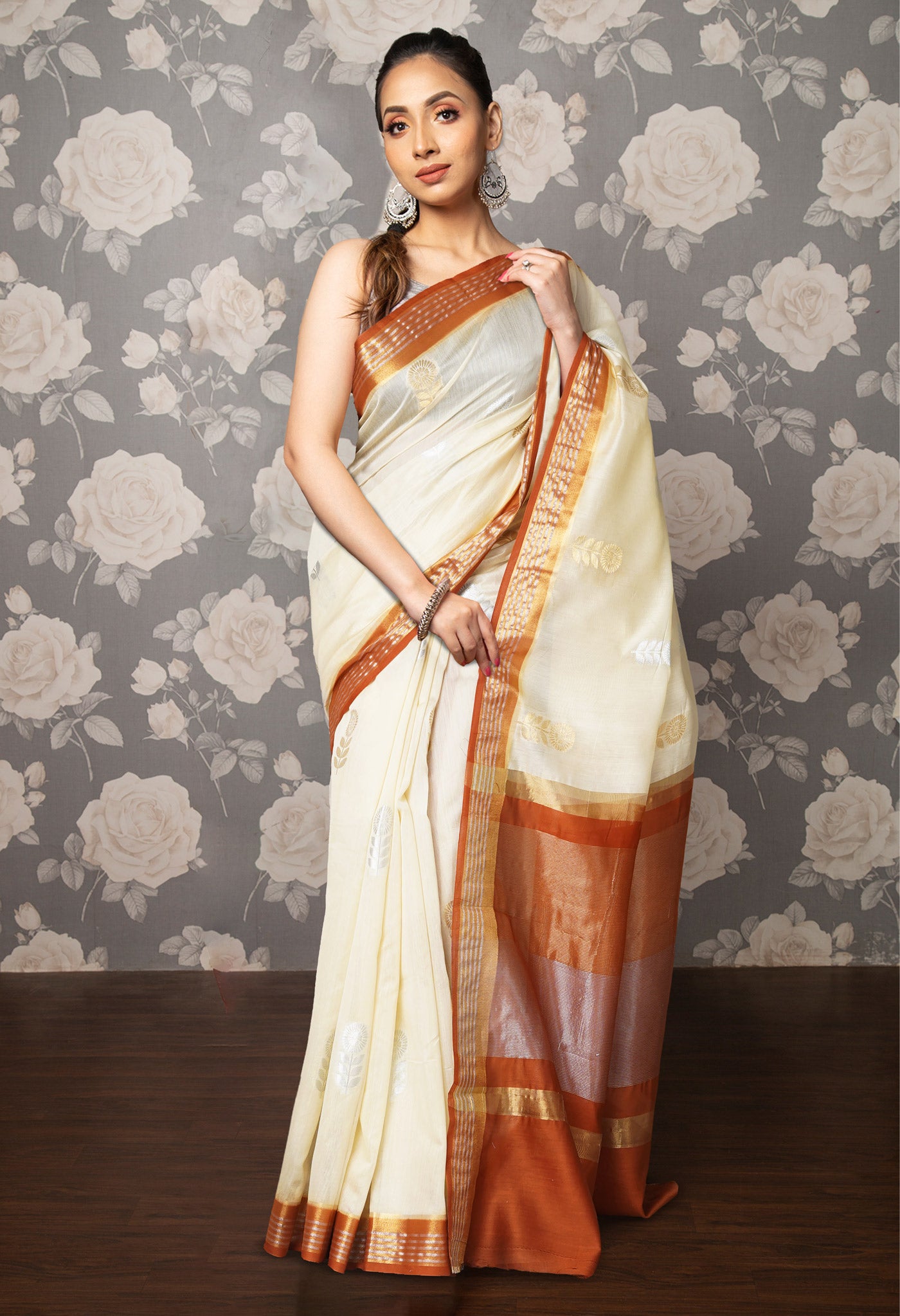 Ivory Pure Handloom Chanderi Uppada Sico Saree-UNM80826