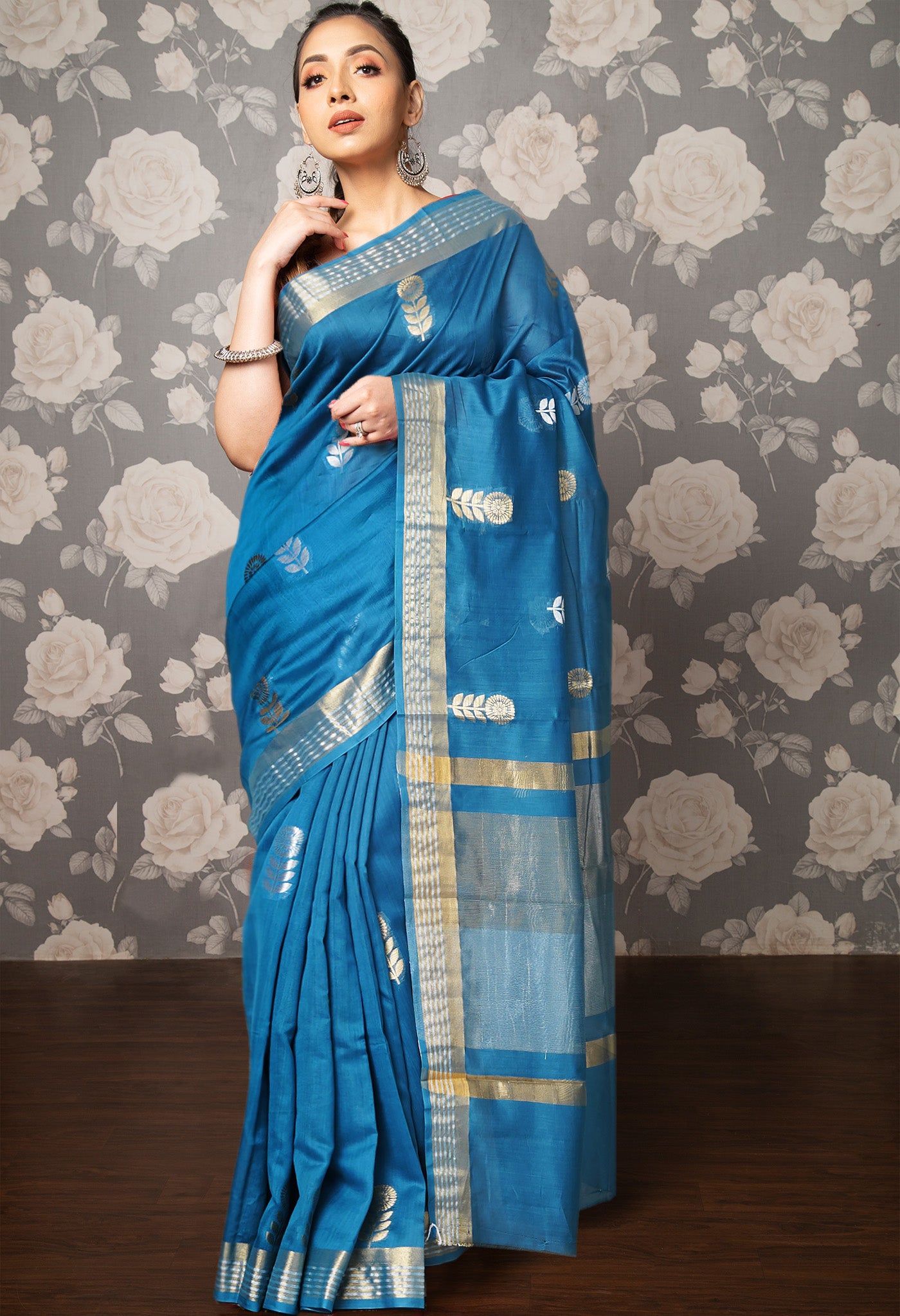 Blue Pure Handloom Chanderi Uppada Sico Saree-UNM80827