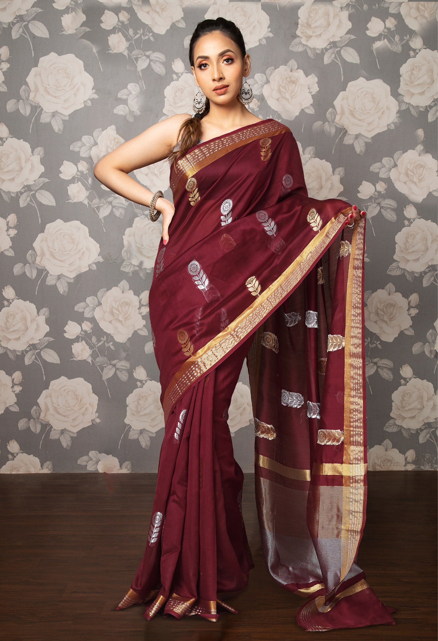 Dark Maroon Pure Handloom Chanderi Uppada Sico Saree-UNM80828