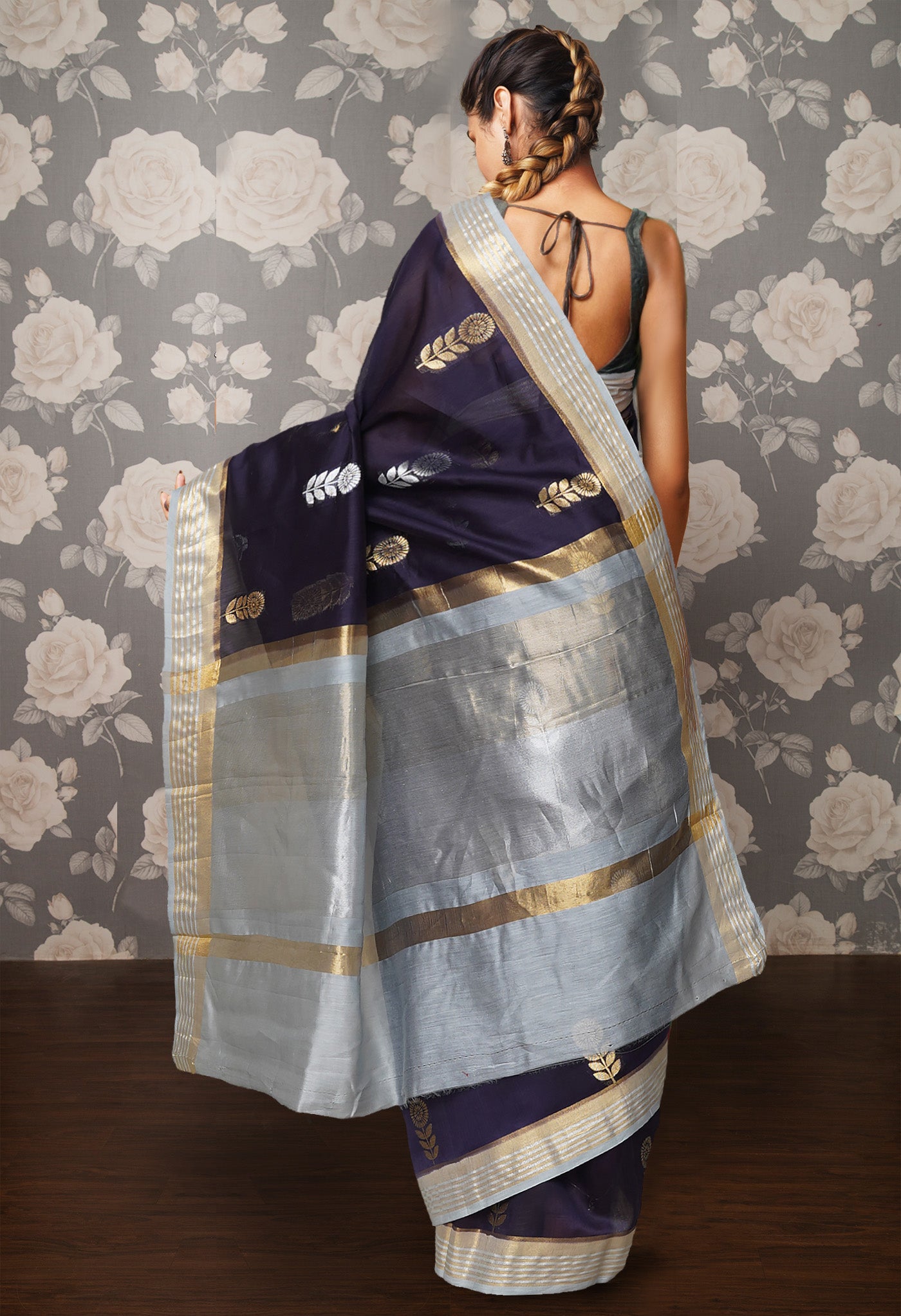 Navy Blue Pure Handloom Chanderi Uppada Sico Saree-UNM80829