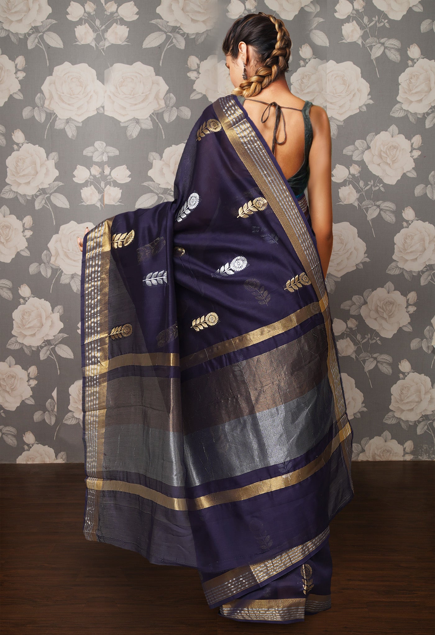 Navy Blue Pure Handloom Chanderi Uppada Sico Saree-UNM80832