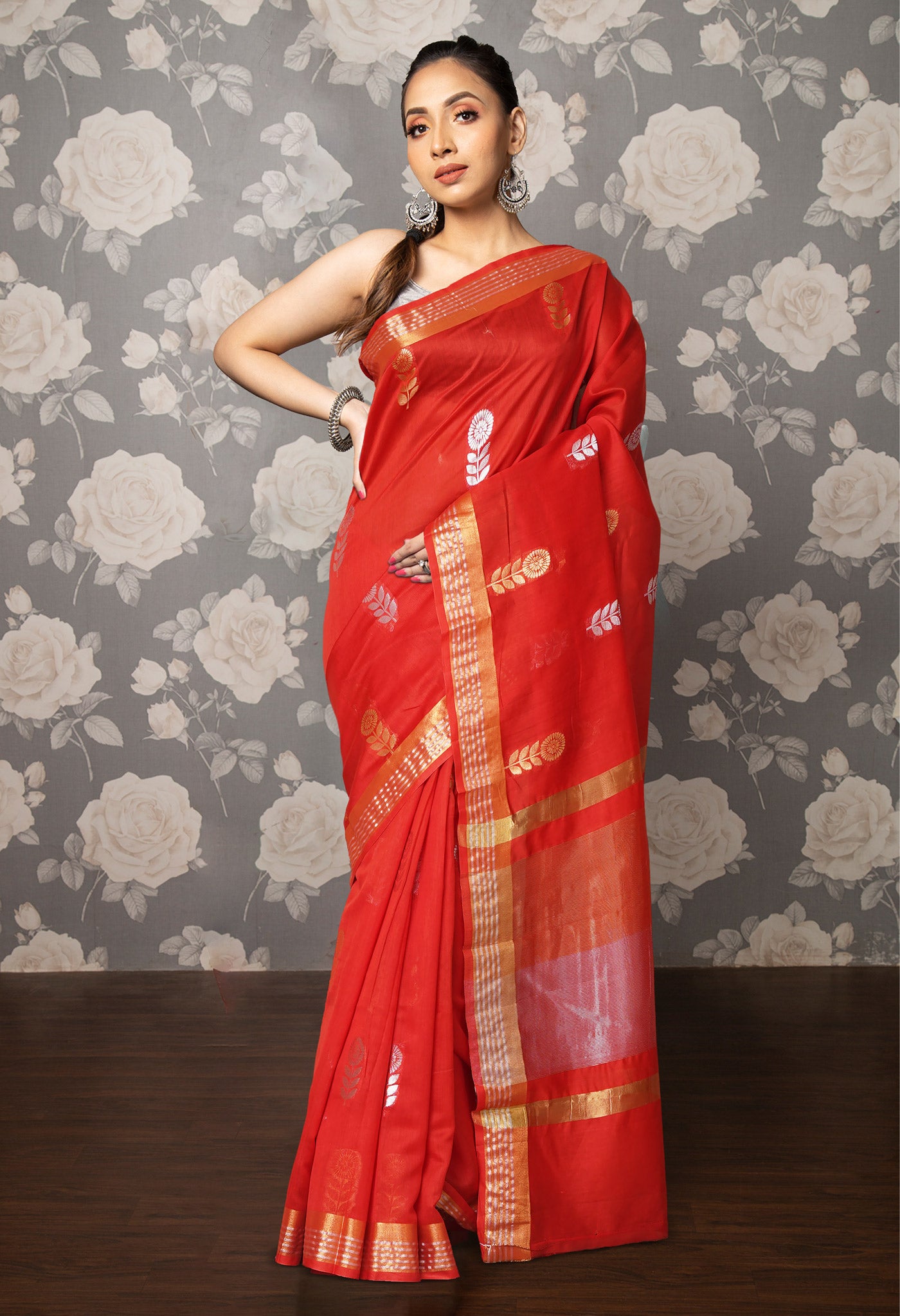 Red Pure Handloom Chanderi Uppada Sico Saree-UNM80835