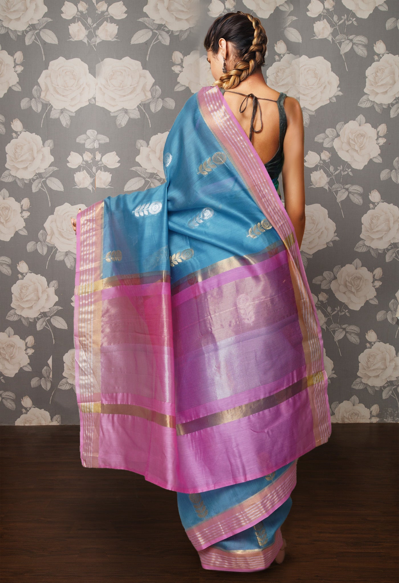 Blue Pure Handloom Chanderi Uppada Sico Saree-UNM80836