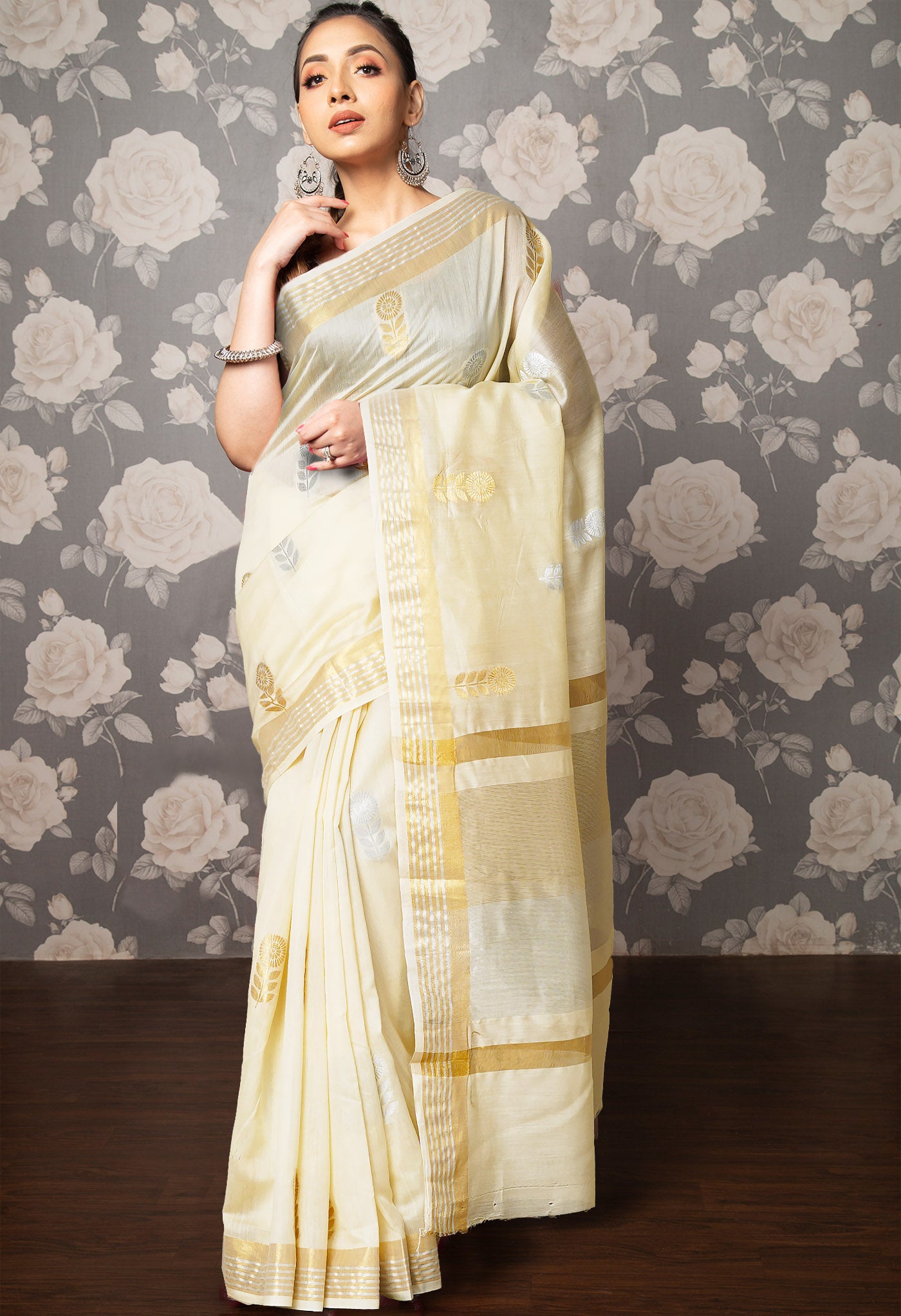 Ivory Pure Handloom Chanderi Uppada Sico Saree-UNM80837