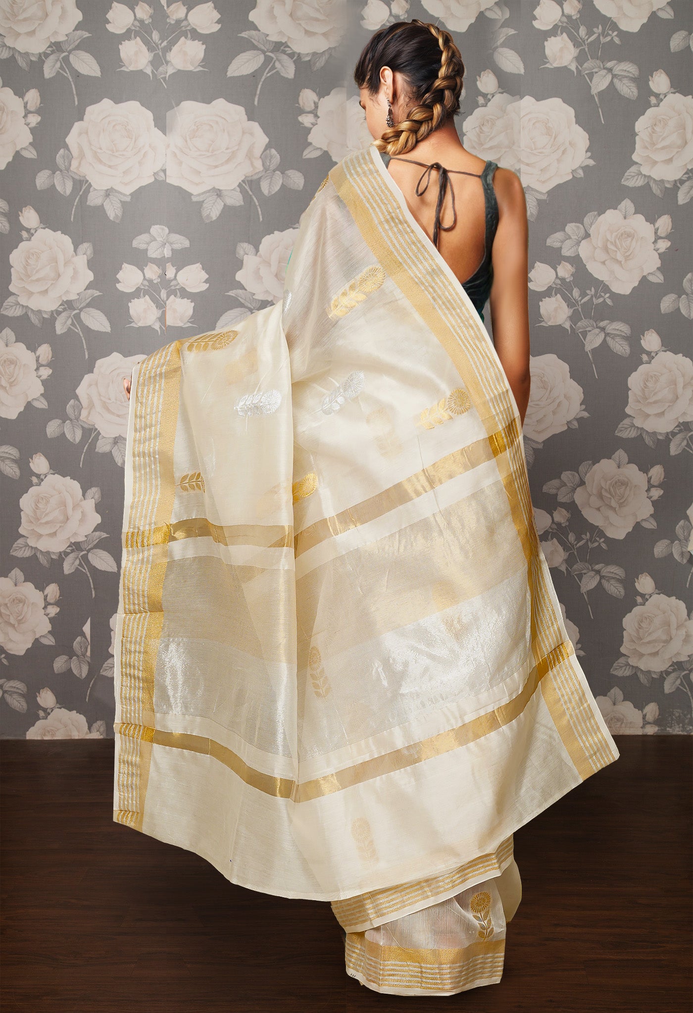 Ivory Pure Handloom Chanderi Uppada Sico Saree-UNM80837