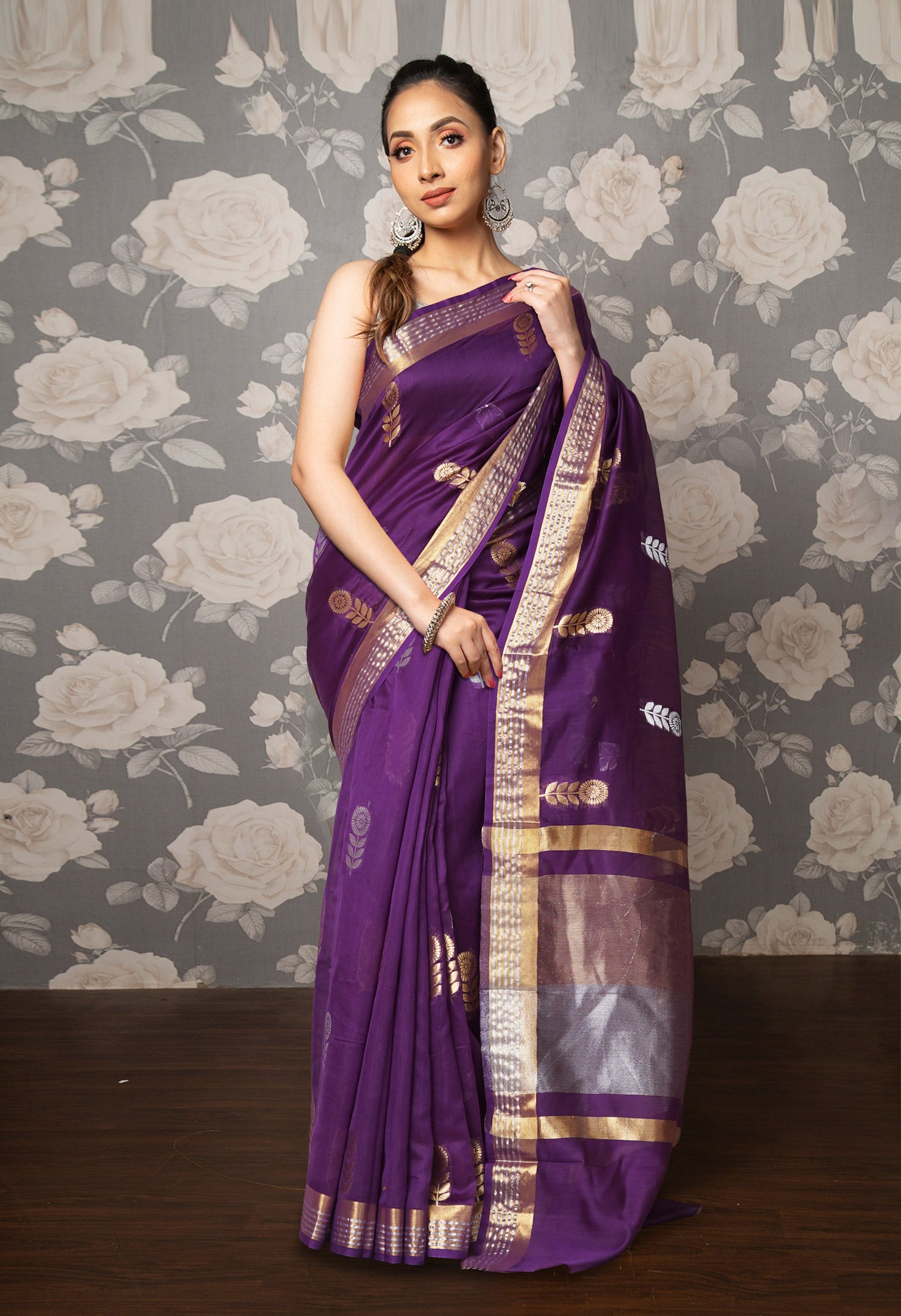 Violet Pure Handloom Chanderi Uppada Sico Saree-UNM80839